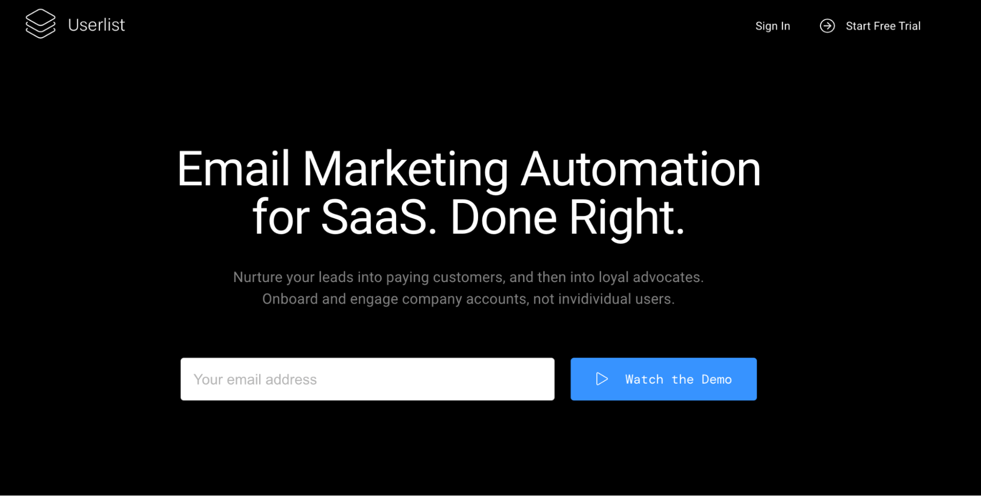 Intercom Alternatives: Screenshot of Userlist homepage