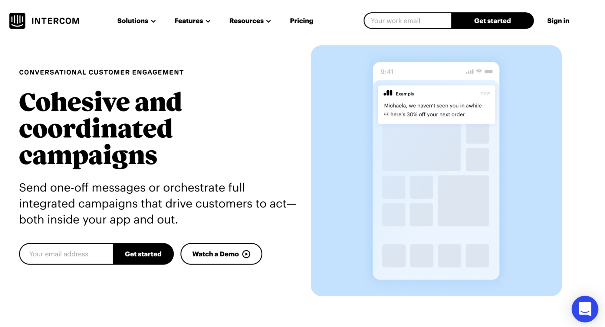 ActiveCampaign Alternatives: Screenshot of Intercom page