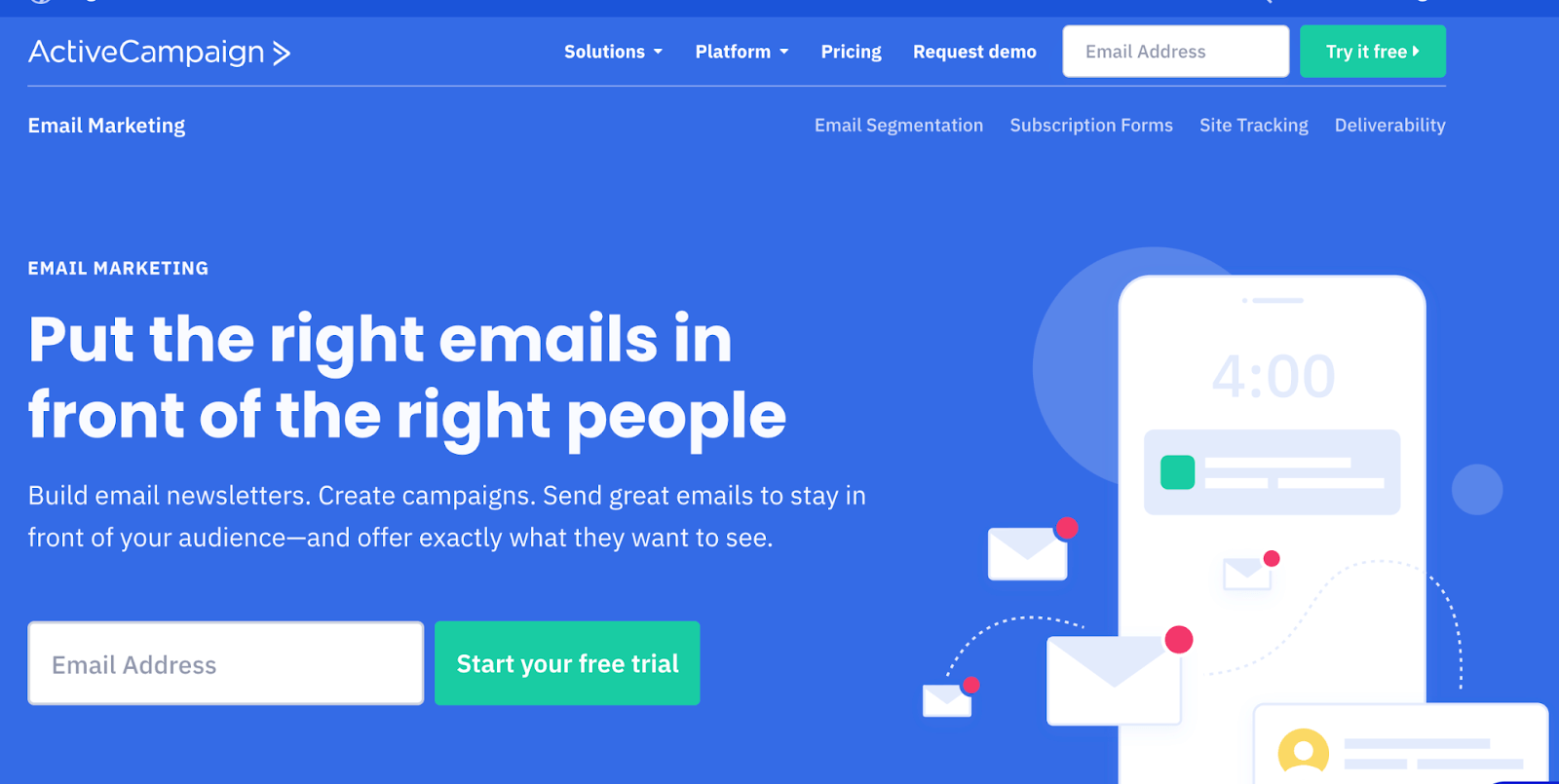 ConvertKit Alternatives: Screenshot of ActiveCampaign homepage