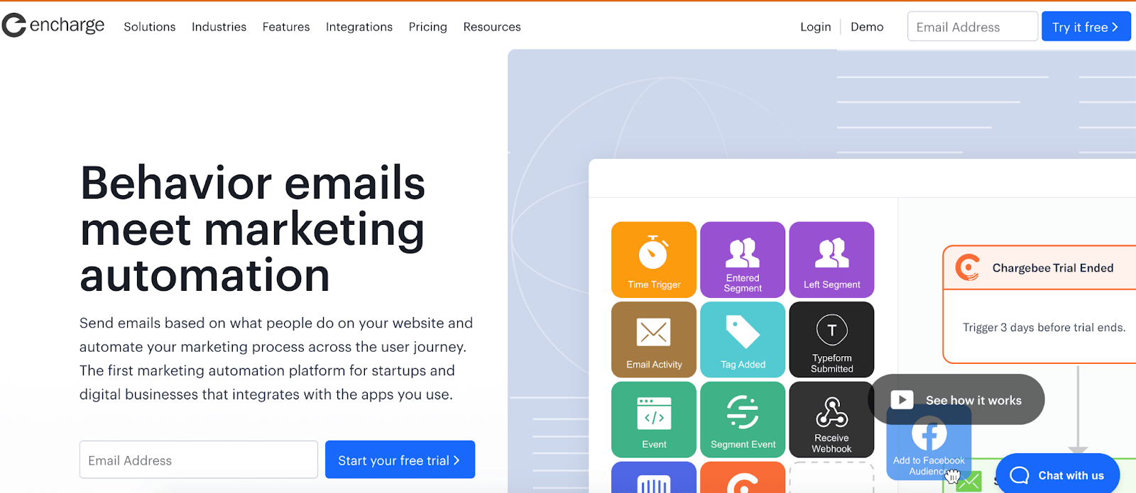 ConvertKit Alternatives: Screenshot of Encharge homepage