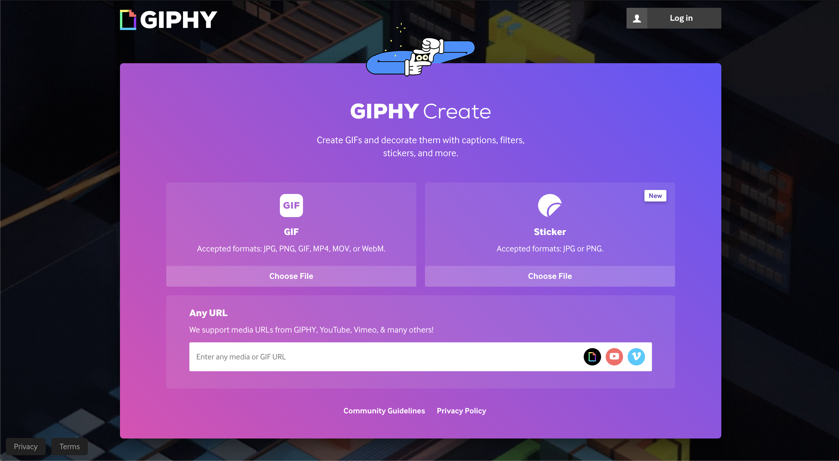 GIFs in SaaS Emails: Screenshot of GIPHY Create's homepage