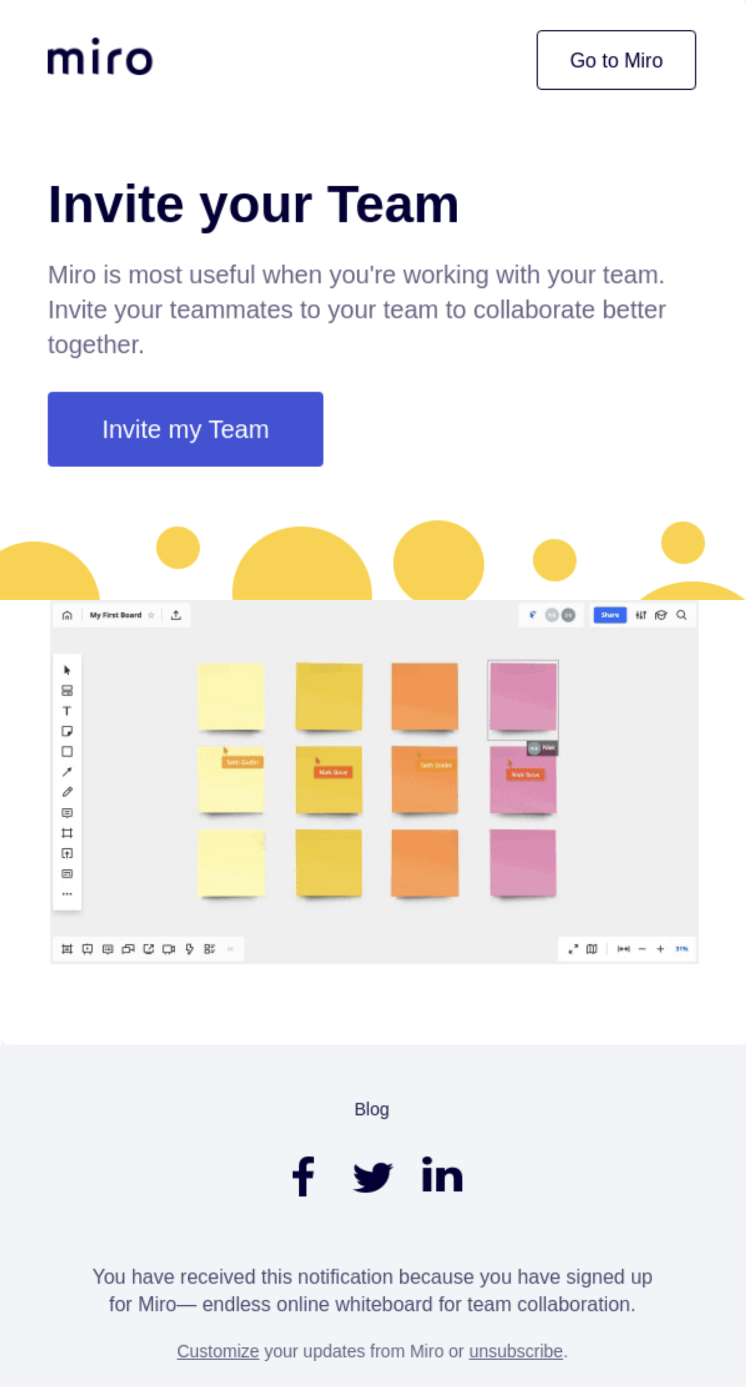 GIFs in SaaS Emails: Screenshot of Miro's invitation email for teams