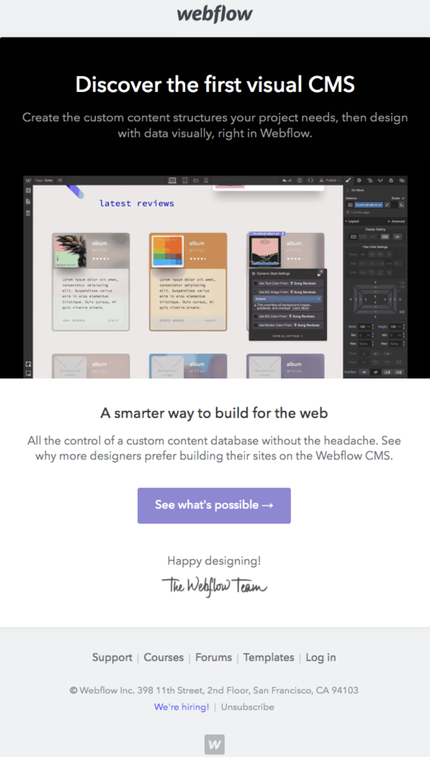 GIFs in SaaS Emails: Screenshot of Webflow's marketing email
