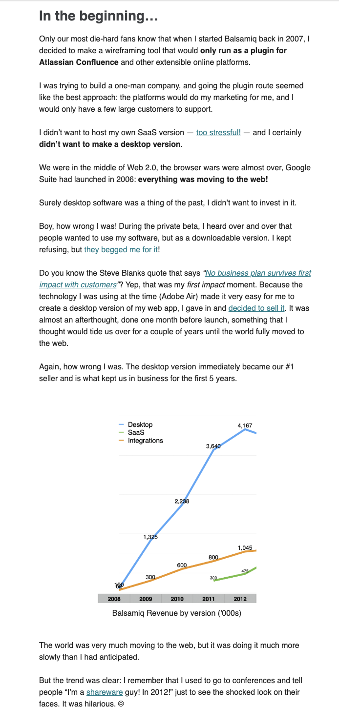 Saas Sunset Emails: Screenshot of Balsamiq's product sunset email