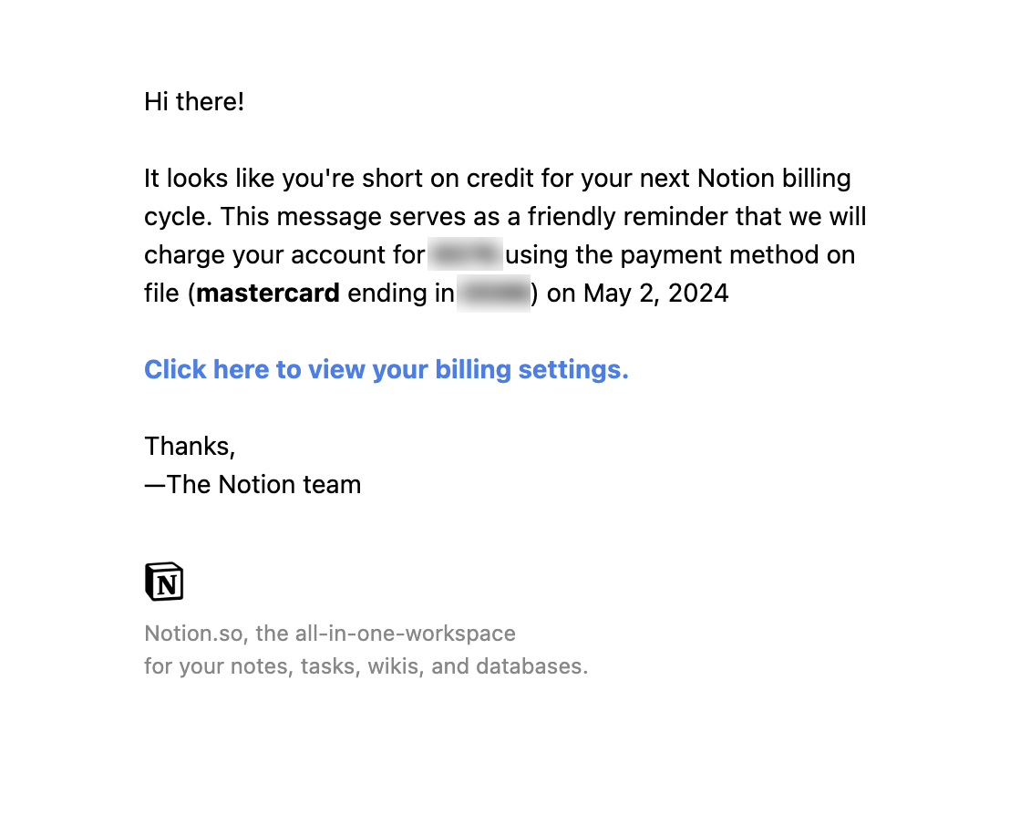 SaaS Renewal Email Examples: Notion's renewal email