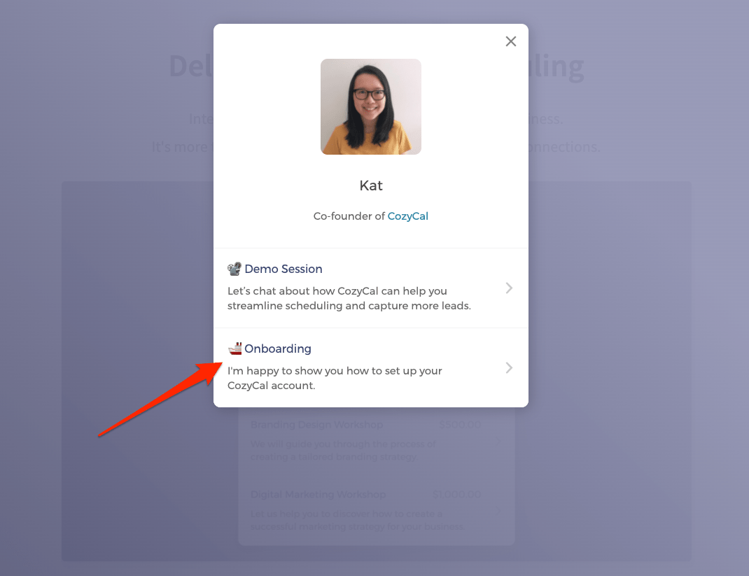 A SaaS software offering a free onboarding session to new users
