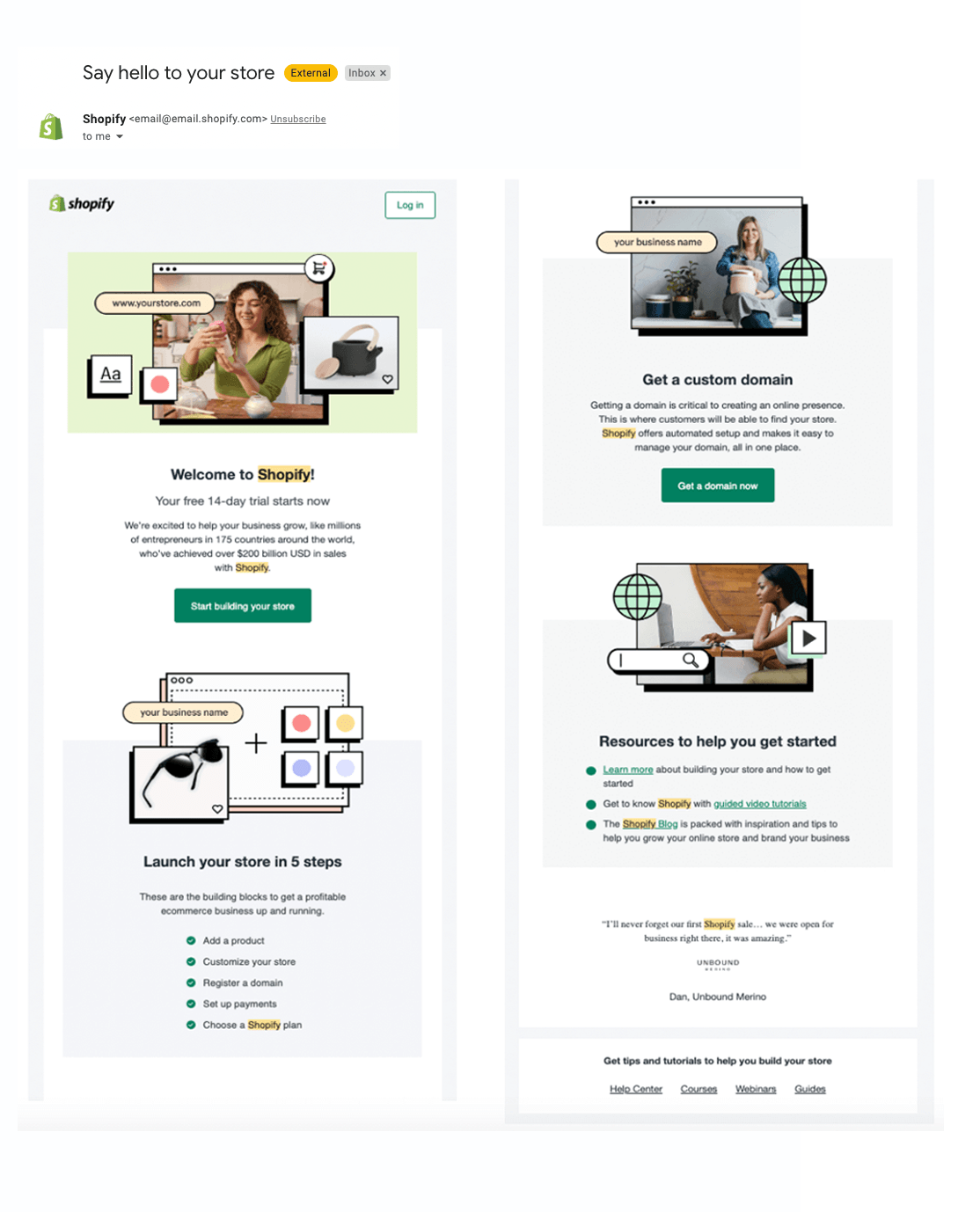 SaaS Welcome Email: Welcome email from Shopify