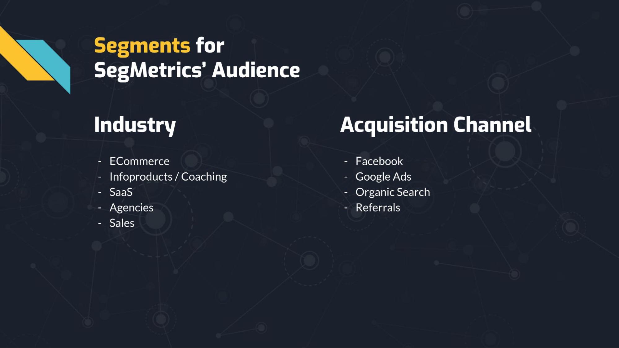 Using Segments to Optimize Customer Value: Slide showing the main audience segments