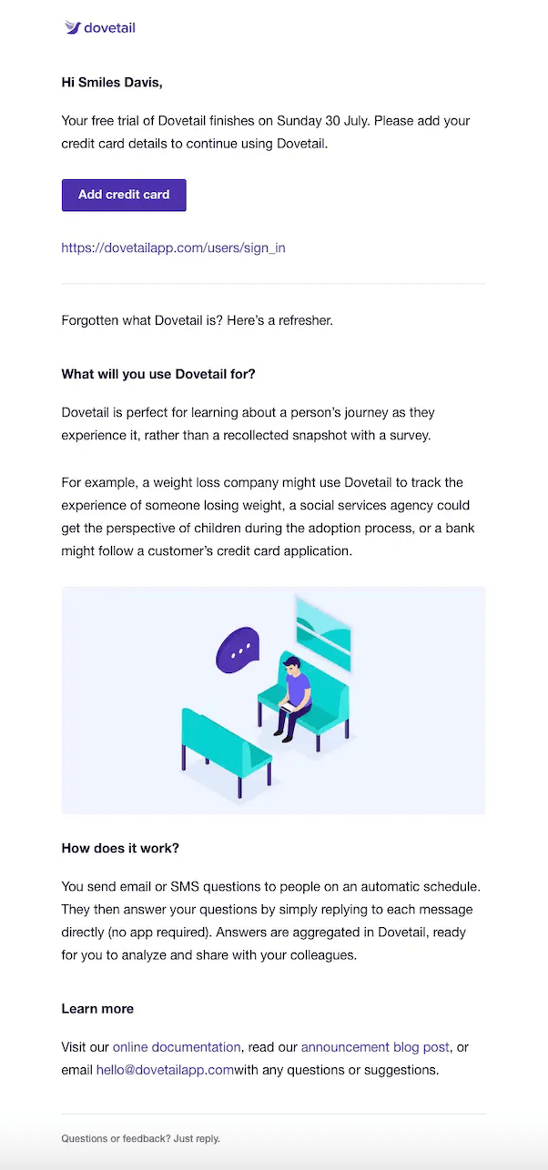 SaaS Trial Expiration Emails: Screenshot of trial expiration email from Dovetail