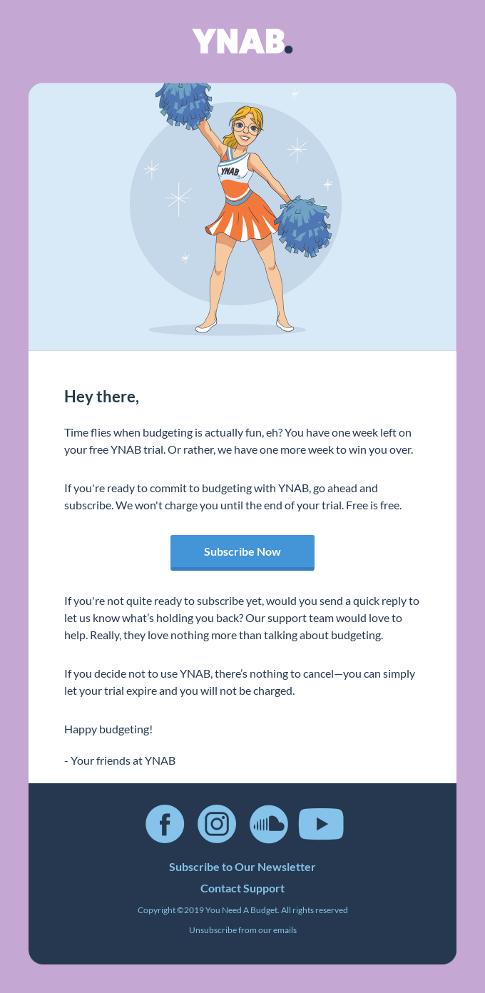SaaS Trial Expiration Emails: Screenshot of trial expiration email from YNAB