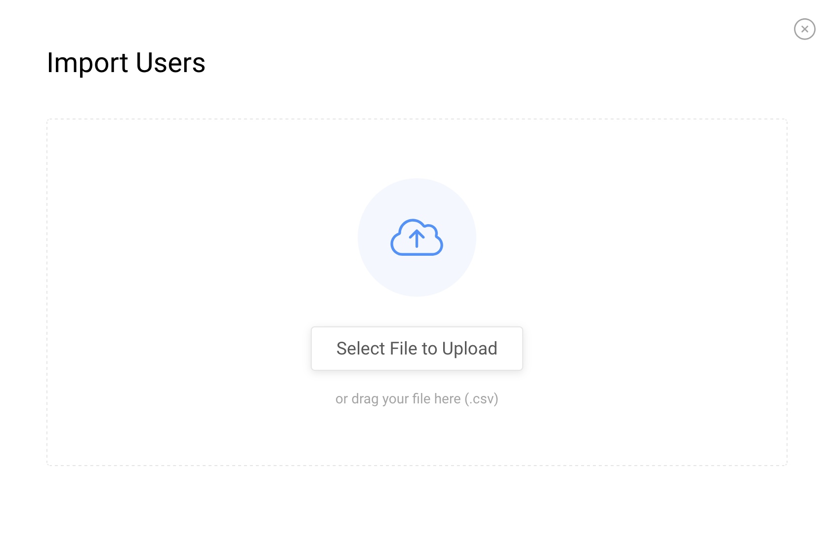 Screenshot showing user import modal on Userlist