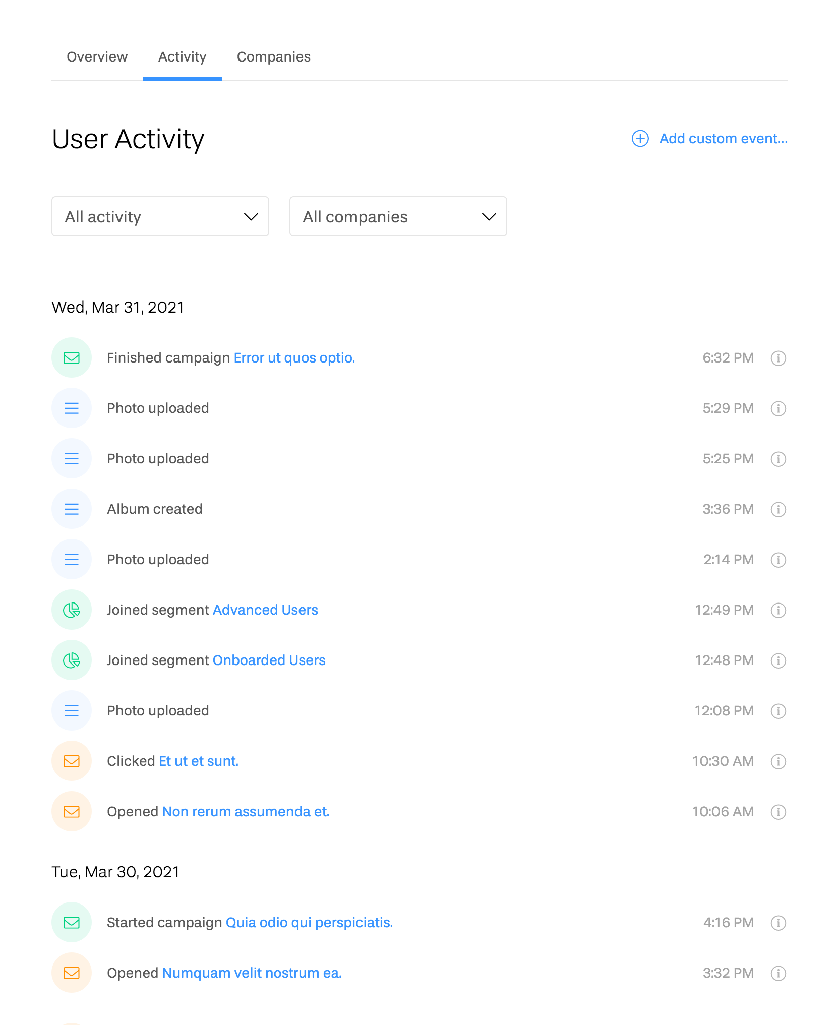 Managing users: user activity tab