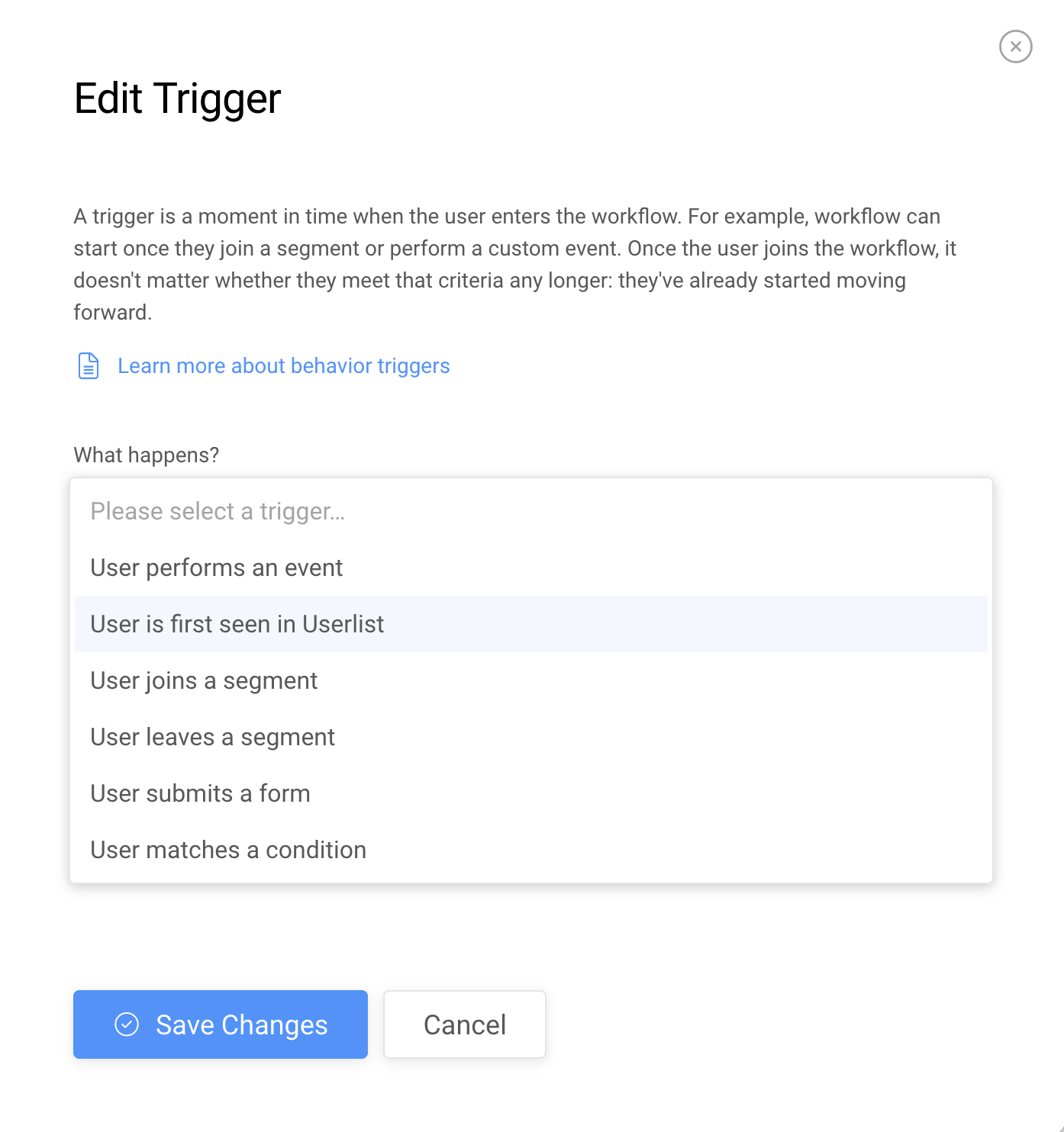 Editing an trigger node in Userlist workflows
