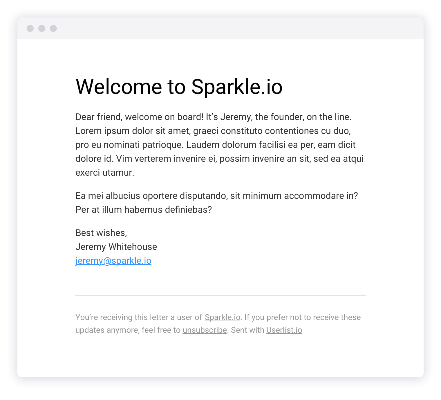 The Chicken or the Egg? Explaining Our Early Product Design Decisions: Screenshot of email look & feel at Userlist