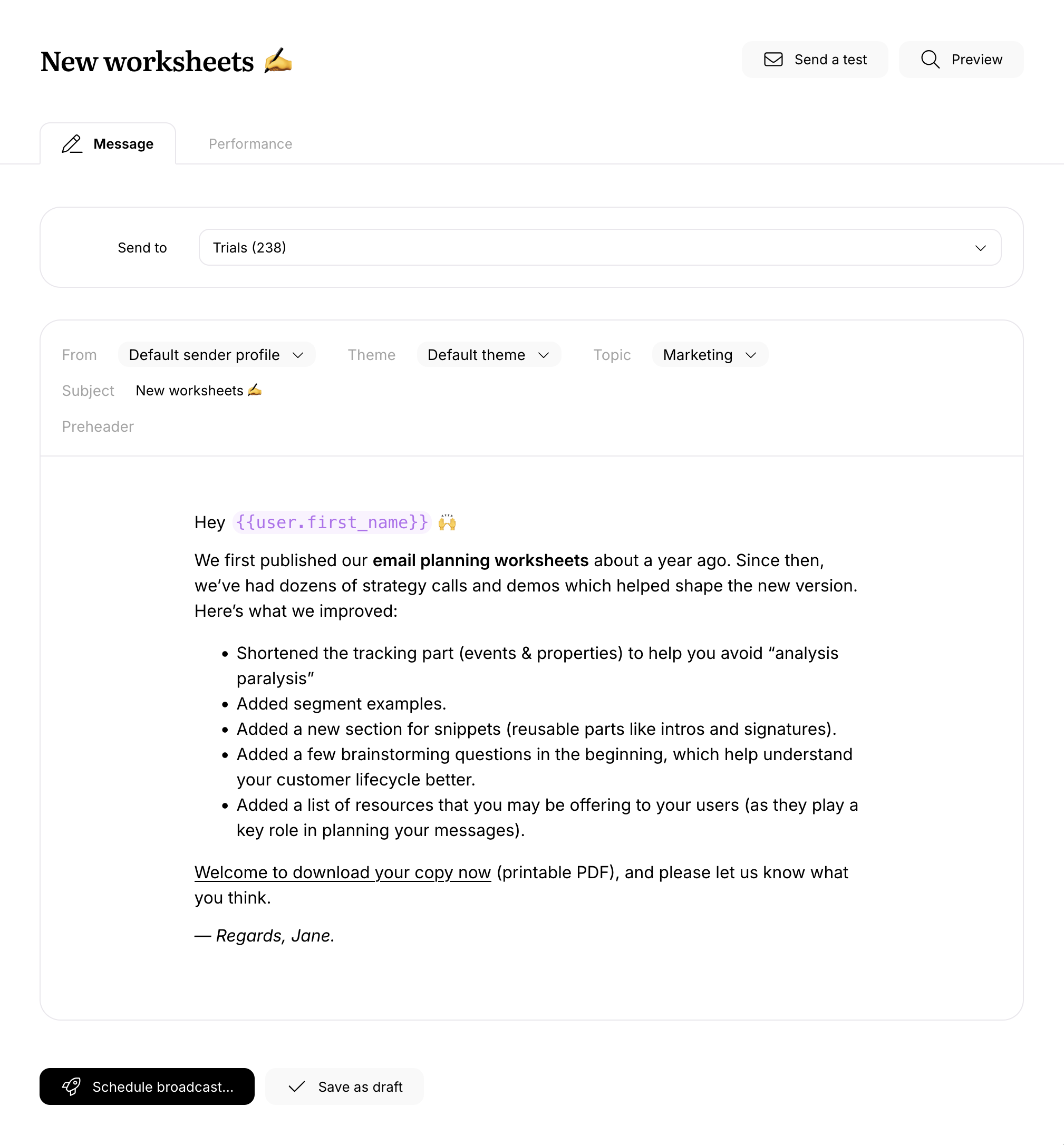 Screenshot of broadcasts page on Userlist
