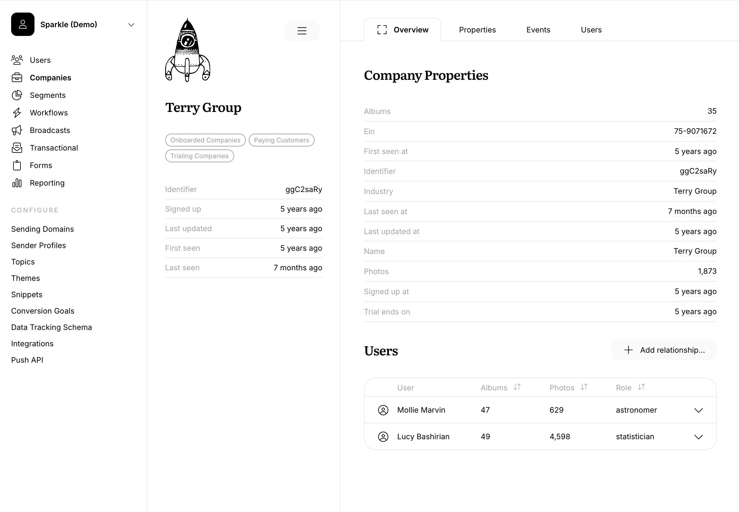 Screenshot of sample company profile on Userlist