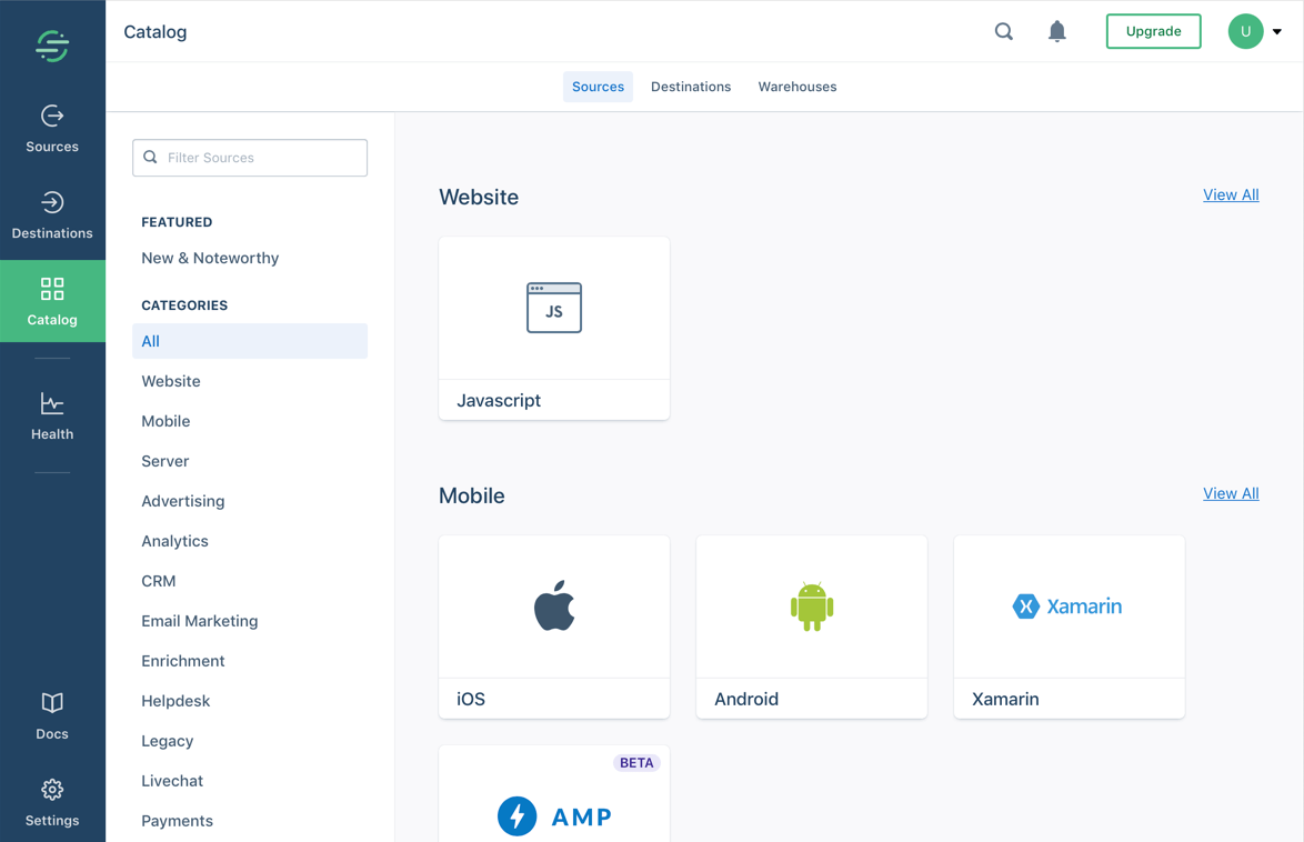 Screenshot of adding a new source on Segment