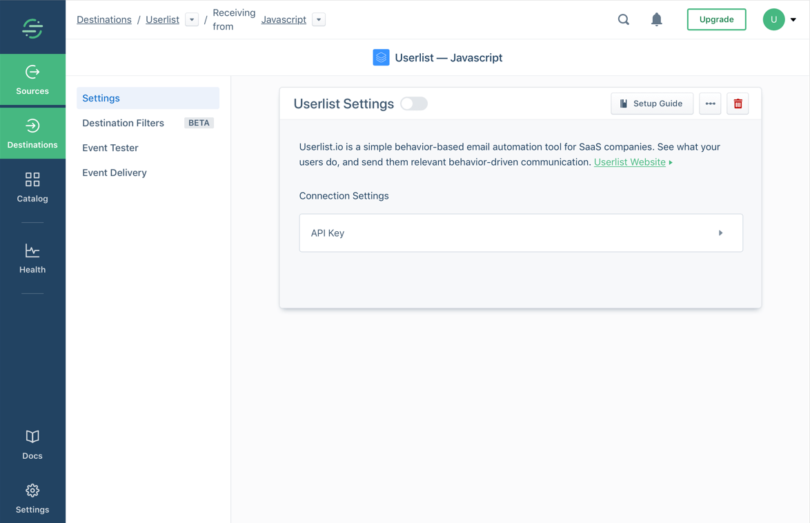 Screenshot of where to enter the Push API Key