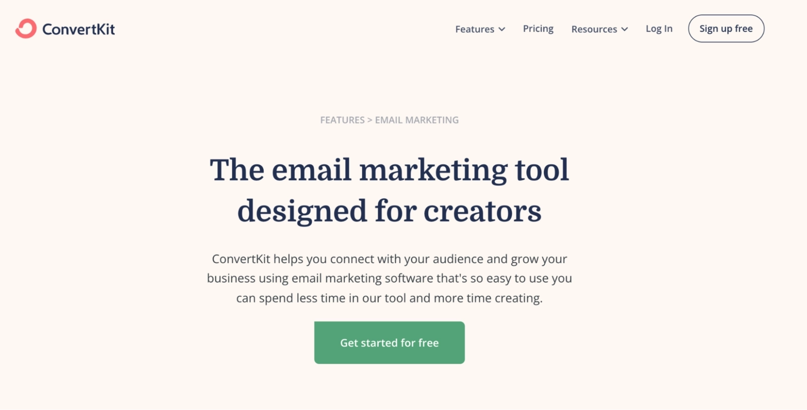 ActiveCampaign Alternatives: Screenshot of ConvertKit page