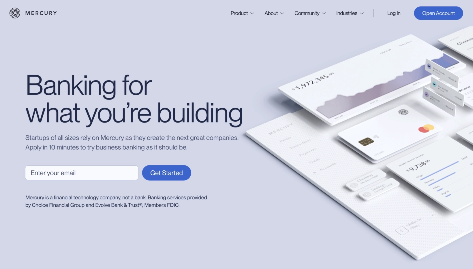 SaaS Brand Archetypes: Screenshot of Mercury's homepage