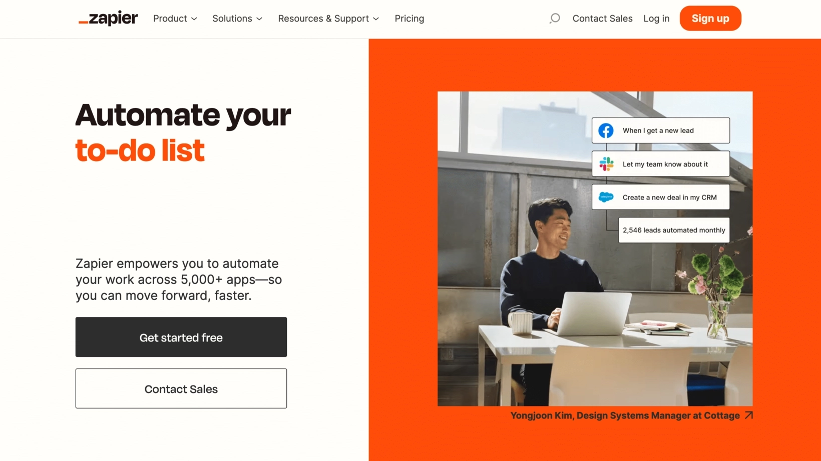 SaaS Brand Archetypes: Screenshot of Zapier's homepage