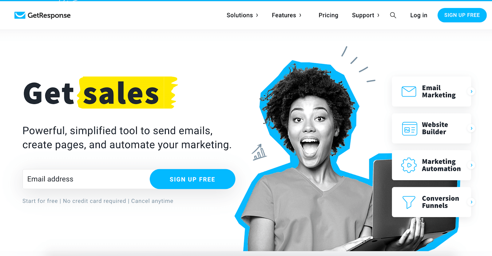 ConvertKit Alternatives: Screenshot of GetResponse homepage