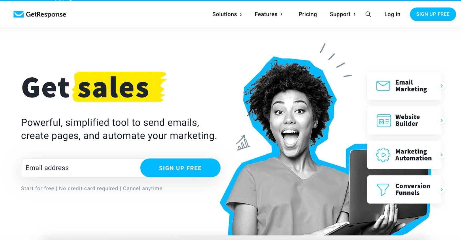 ConvertKit Alternatives: Screenshot of GetResponse homepage