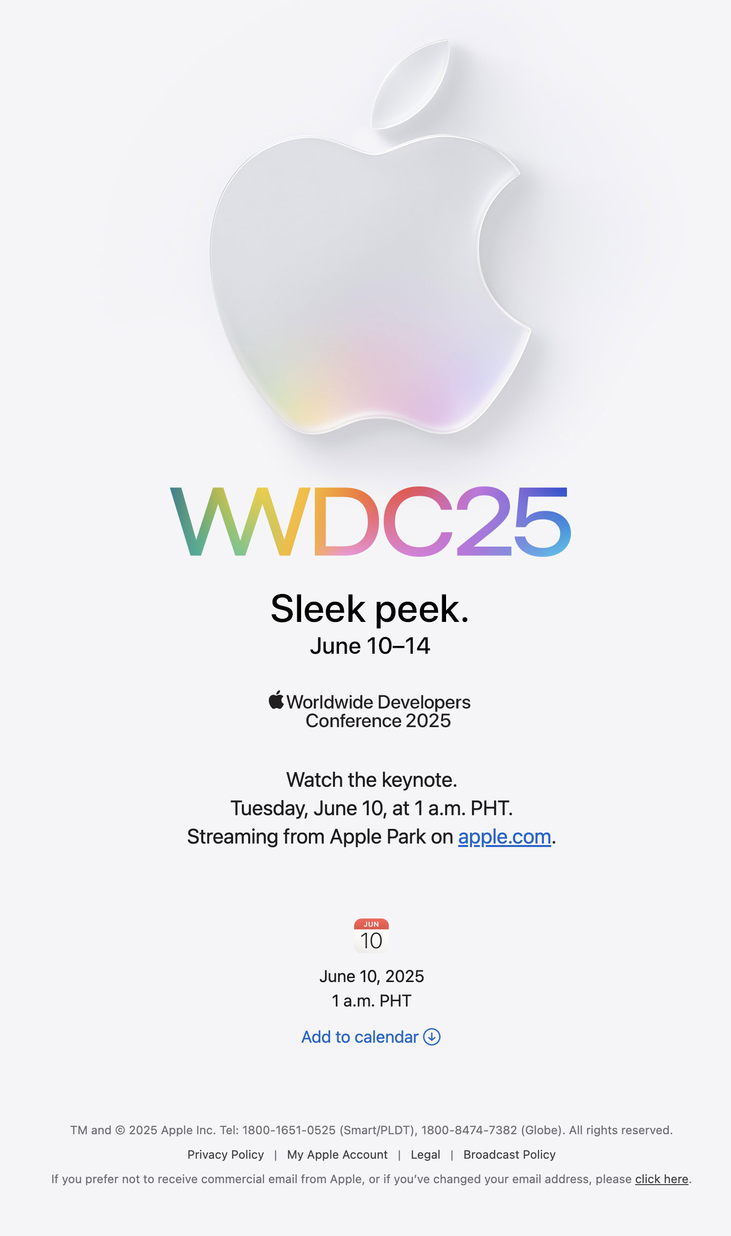 Creative SaaS Emails: Screenshot of Apple's creative email for WWDC 2025