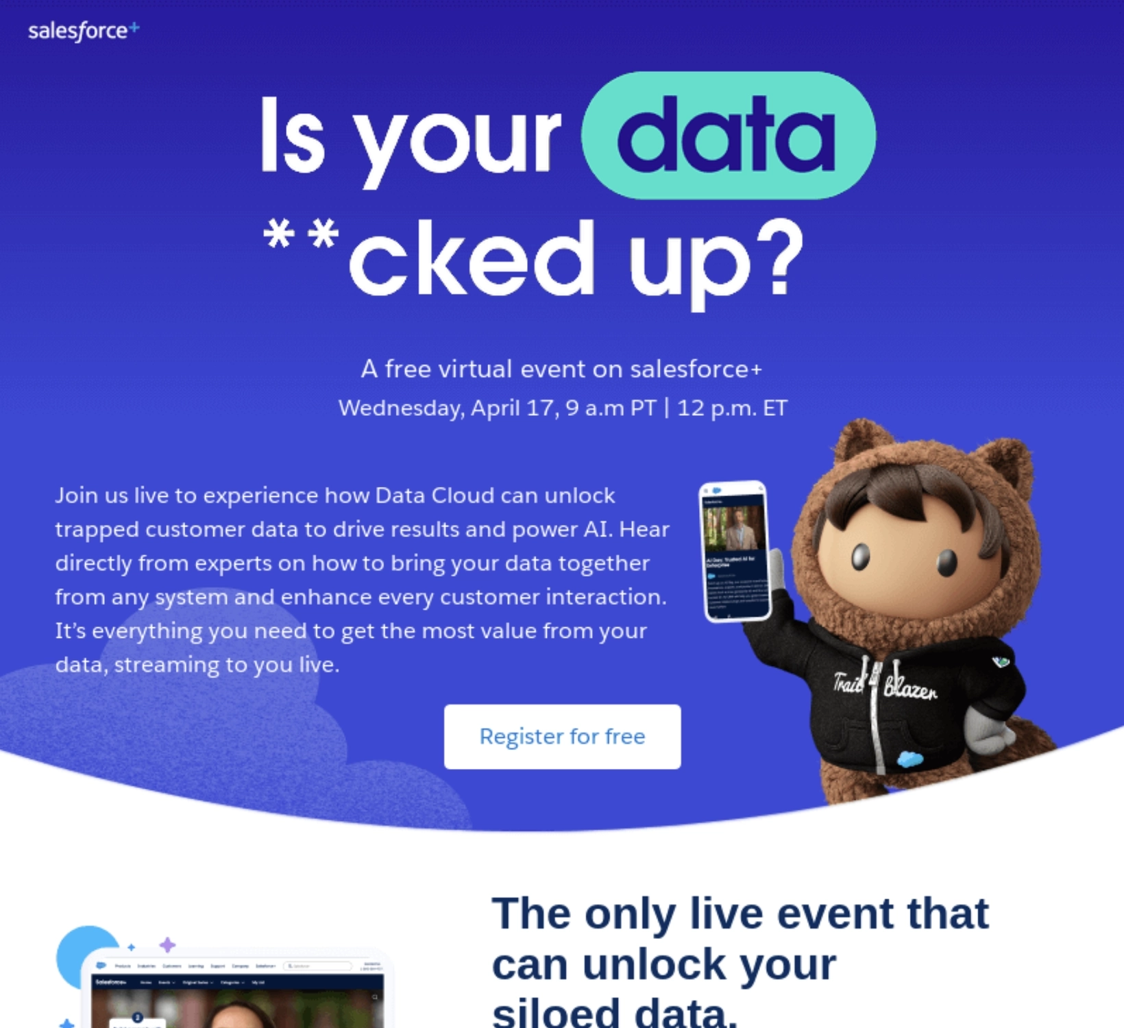 Creative SaaS Emails: Screenshot of Salesforce's creative email for their virtual Data Cloud event