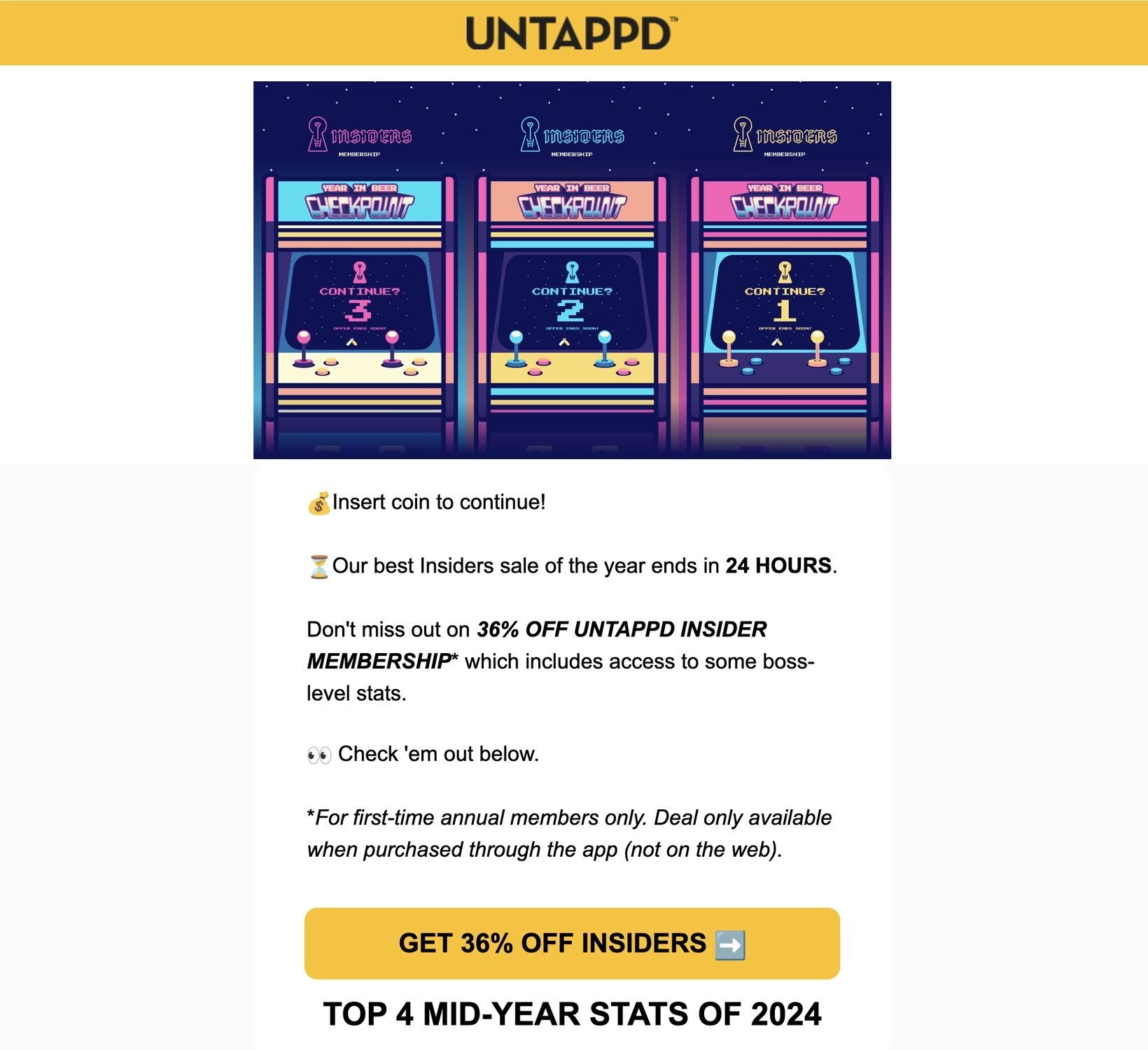 SaaS CTA Emails: Screenshot of Untappd's conversion email