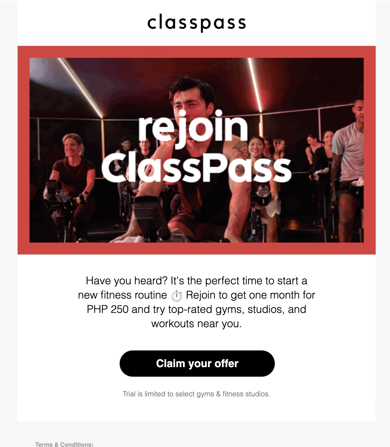 SaaS Discount and Promo Email Examples: Screenshot of ClassPass' promo email