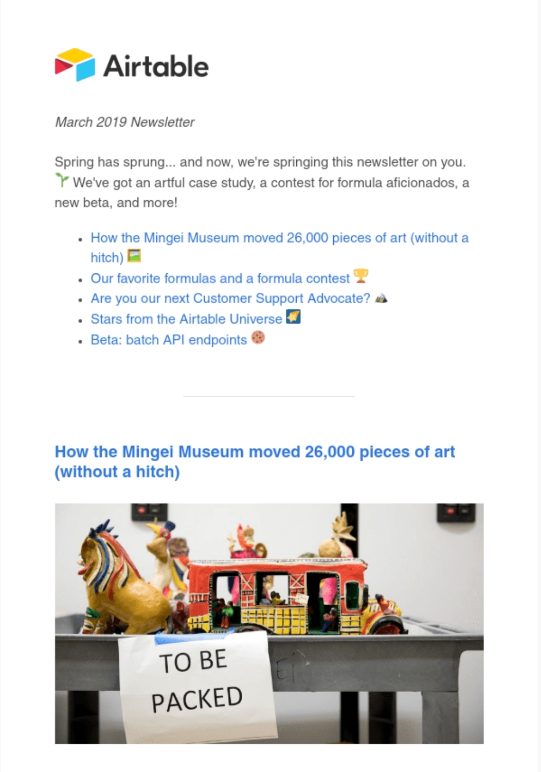 Email Engagement Content Ideas: Screenshot of Airtable's email showing a snippet of their case study
