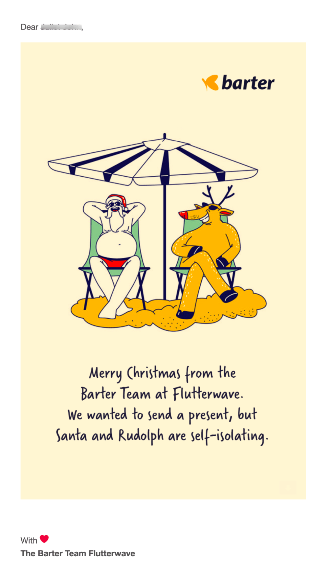 Email Engagement Content Ideas: Screenshot of Barter's Christmas email