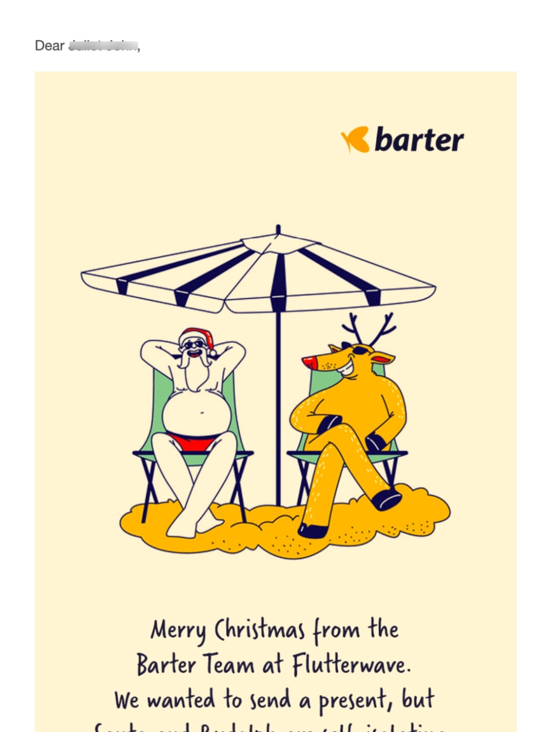 Email Engagement Content Ideas: Screenshot of Barter's Christmas email