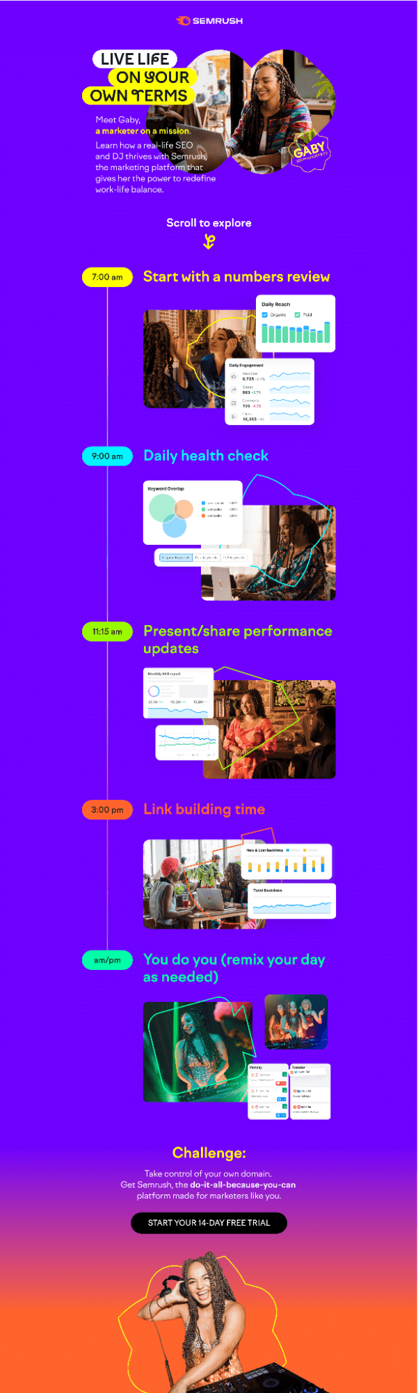 Email Engagement Content Ideas: Screenshot of Semrush's email featuring a customer success story