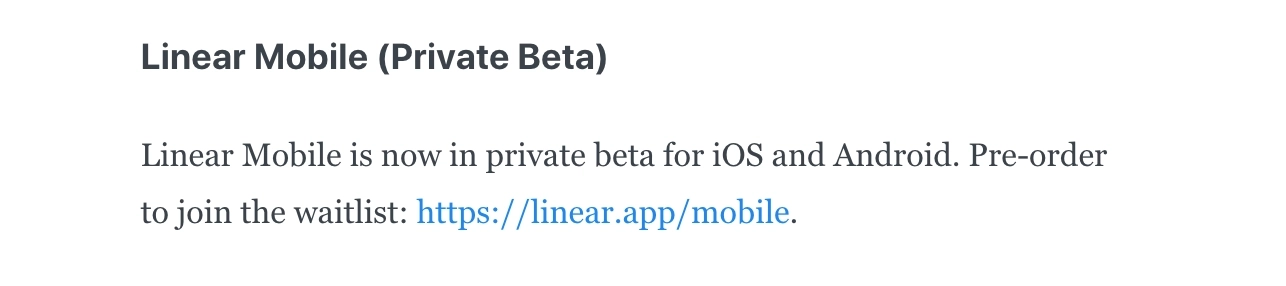 Email Marketing for Devtools: Screenshot of Linear's email with a simple link