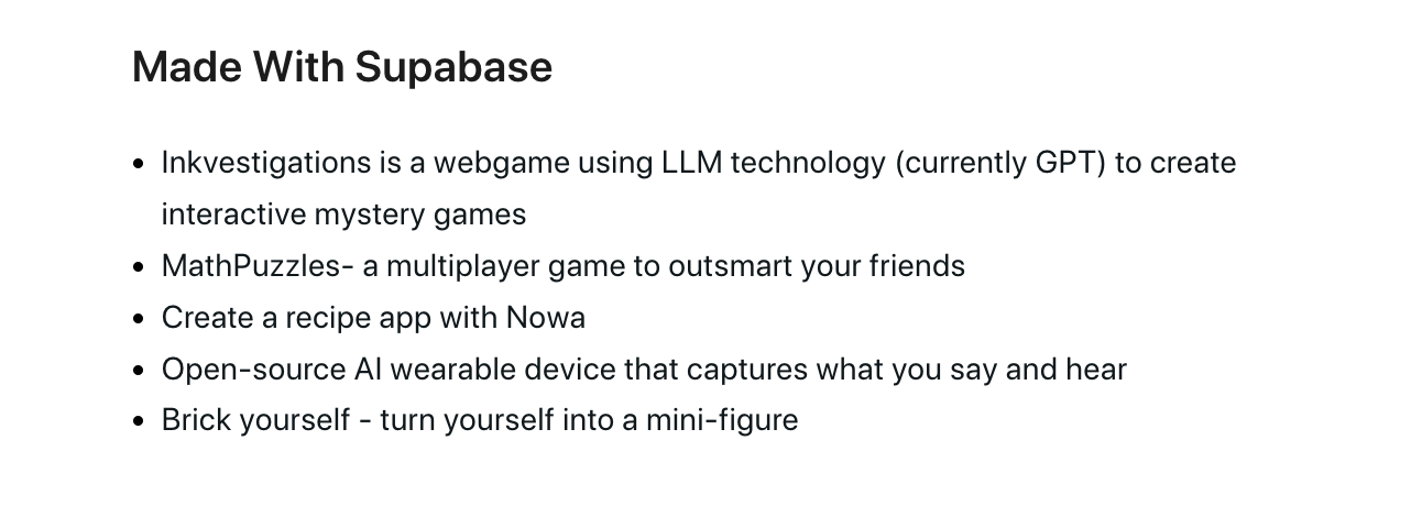 Email Marketing for Devtools: Screenshot of Supabase's email featuring tools that use them