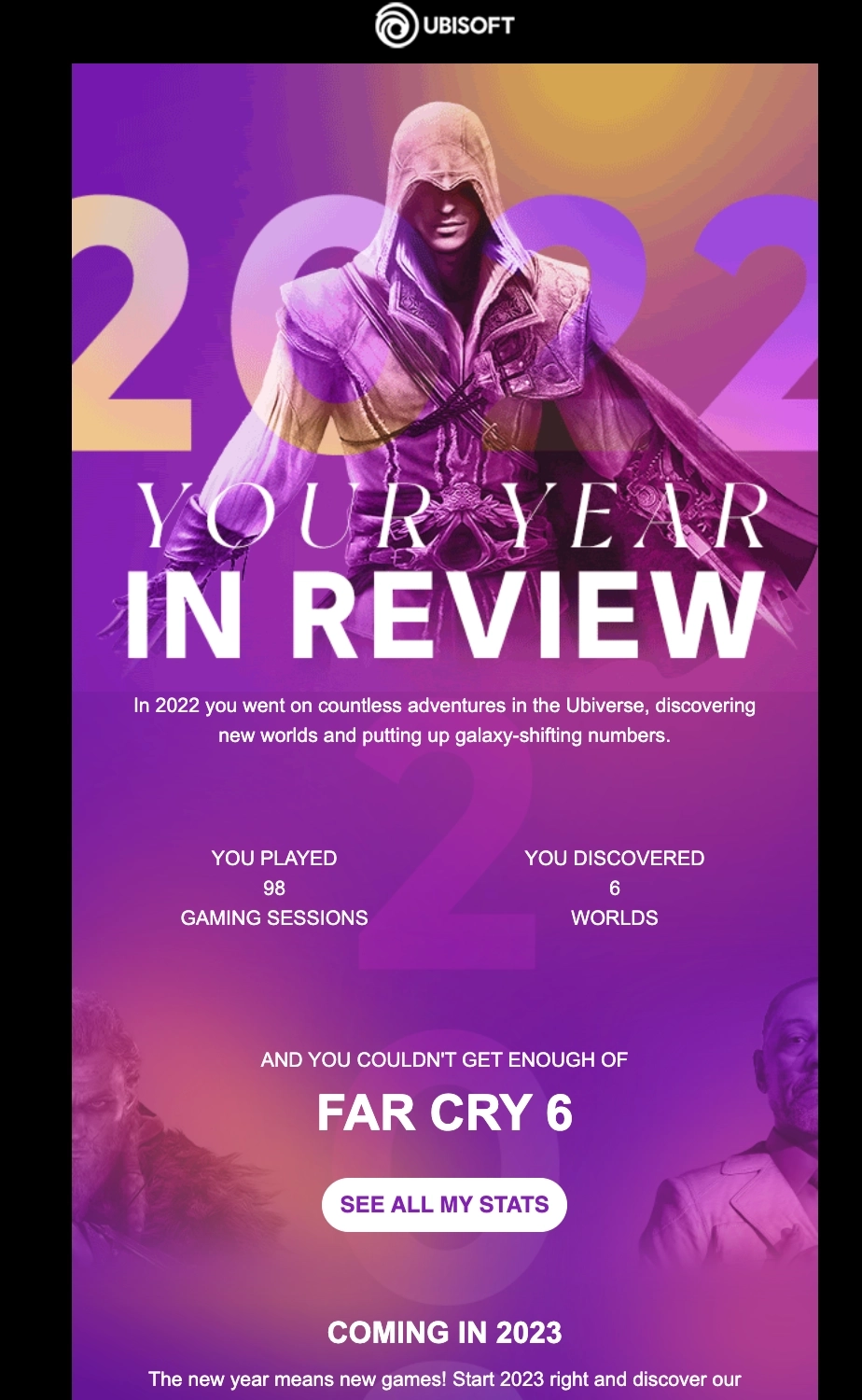 Email Marketing for Game Brands: Screenshot of Ubisoft's year-in-review email