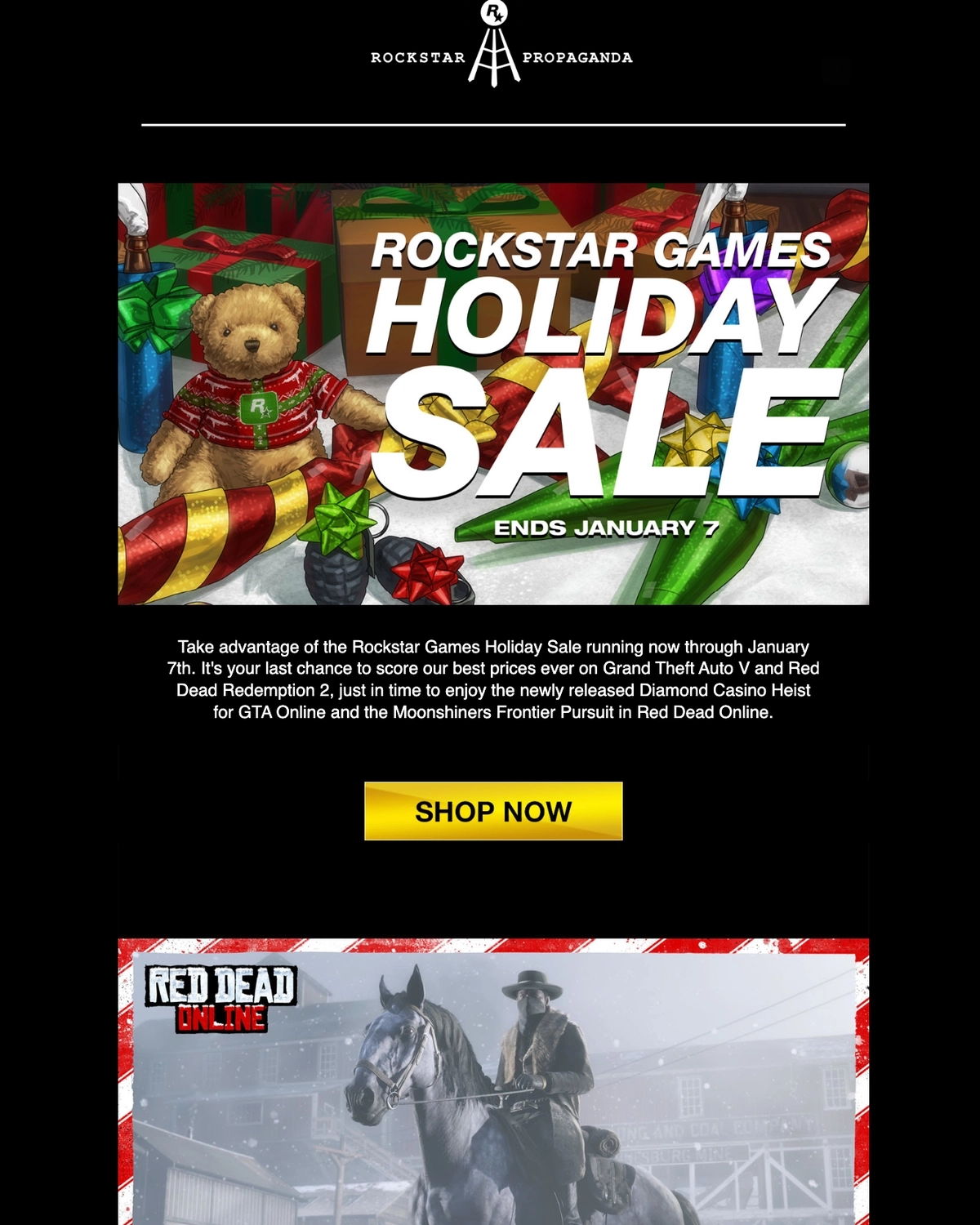 Email Marketing for Game Brands: Screenshot of Rockstar Games' newsletter highlighting their holiday sale
