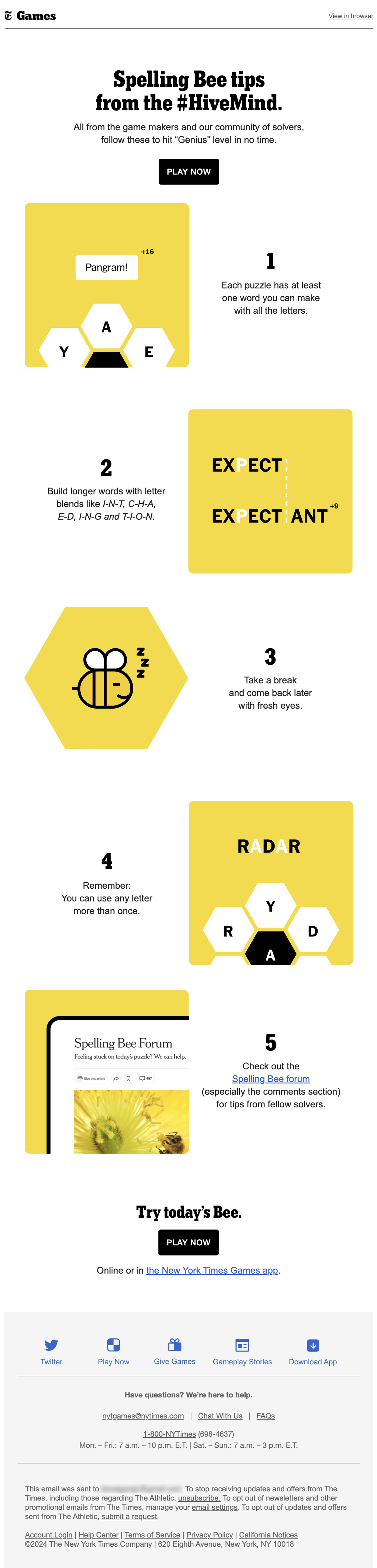 Email Marketing for Game Brands: Screenshot of The New York Times Games about Spelling Bee tips