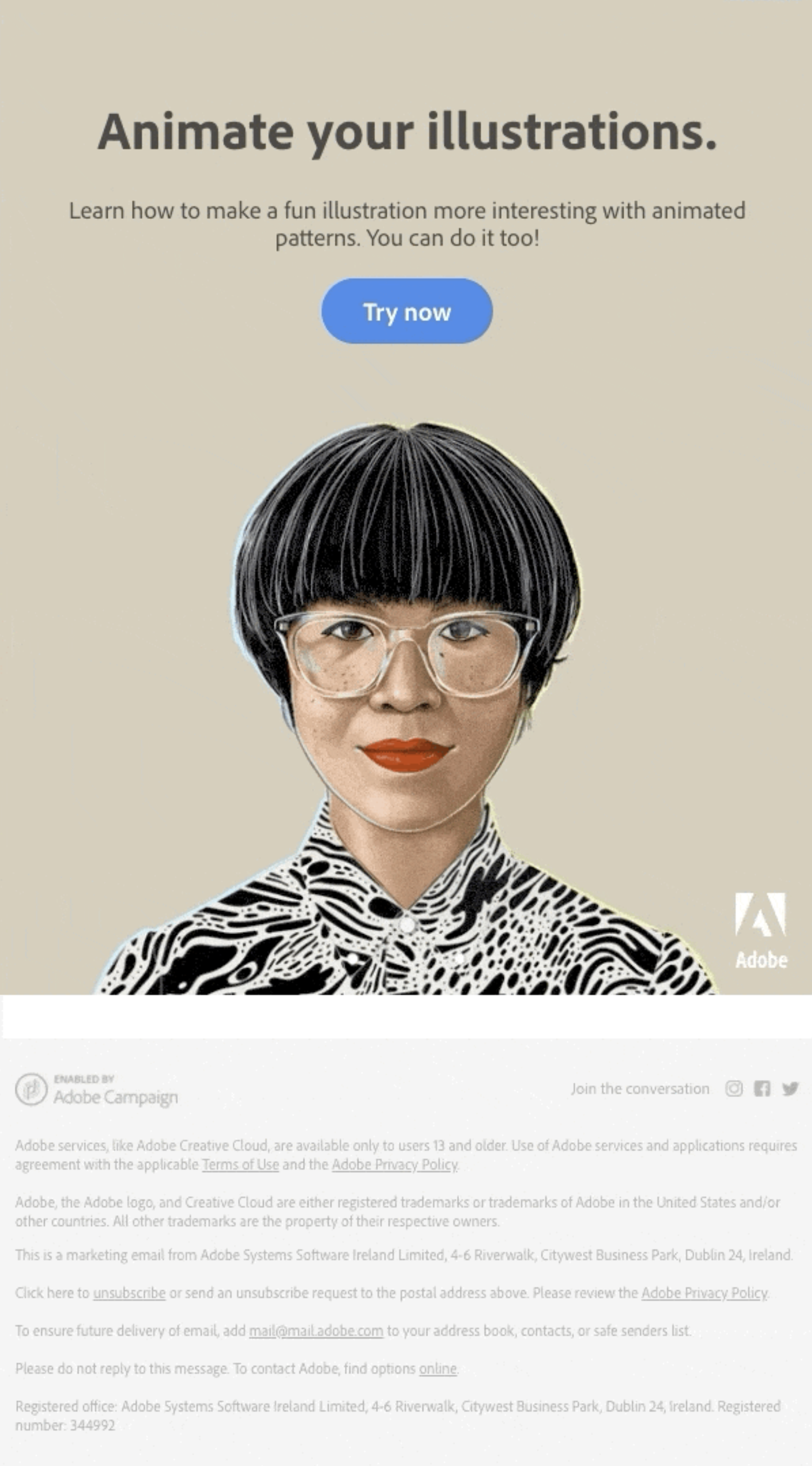 Creative SaaS Emails: Screenshot of Adobe's creative email that has a hypnotic GIF