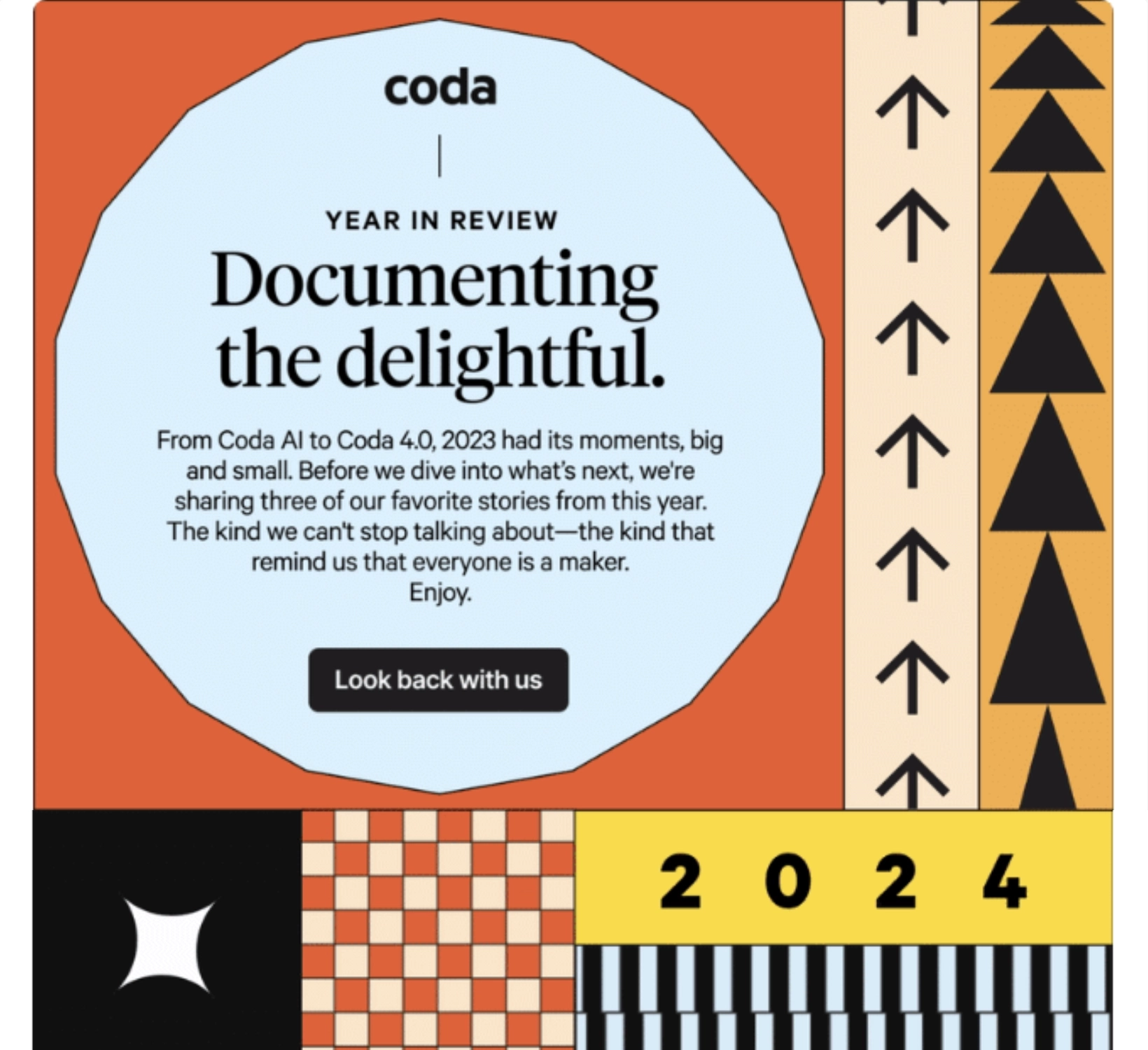Year-in-review emails: Screenshot of Coda's year-in-review email