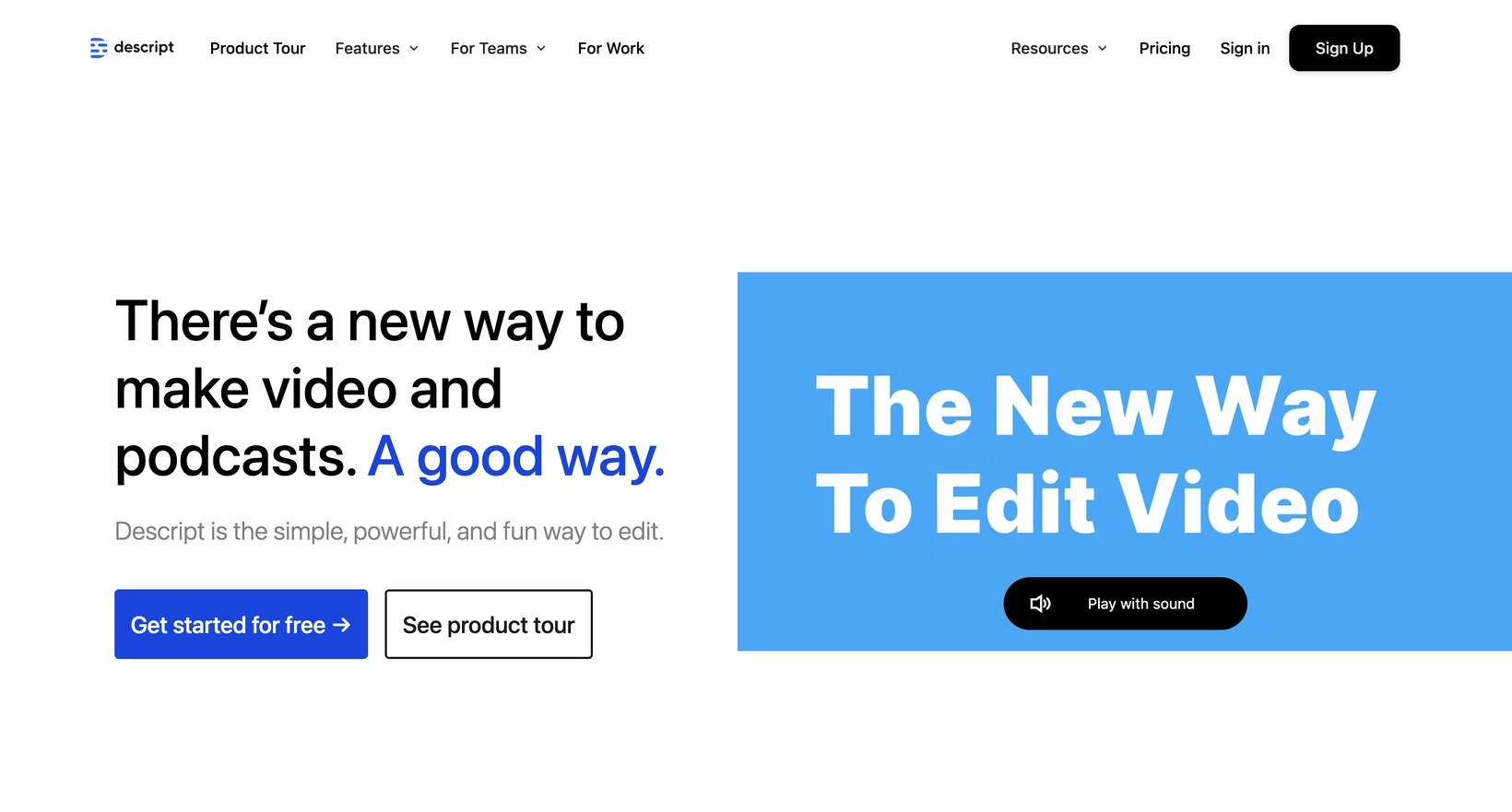 GIFs in SaaS Emails: Screenshot of Descript's homepage