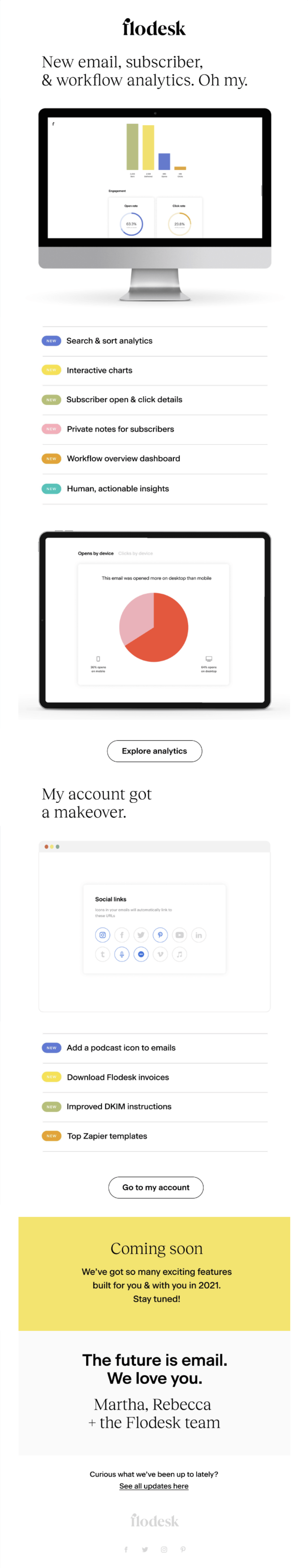 GIFs in SaaS Emails: Screenshot of Flodesk's new feature announcement email