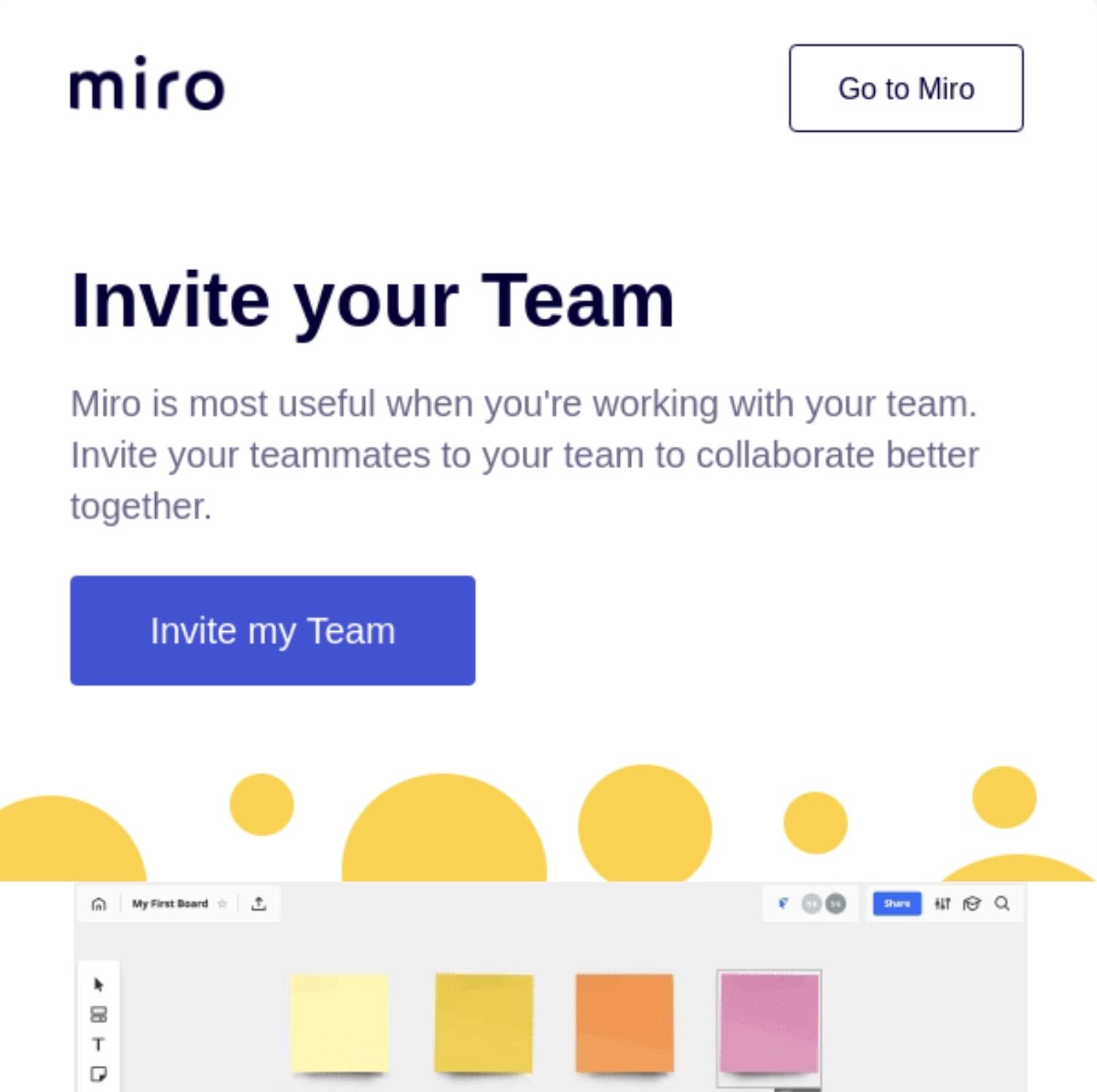 GIFs in SaaS Emails: Screenshot of Miro's invitation email for teams