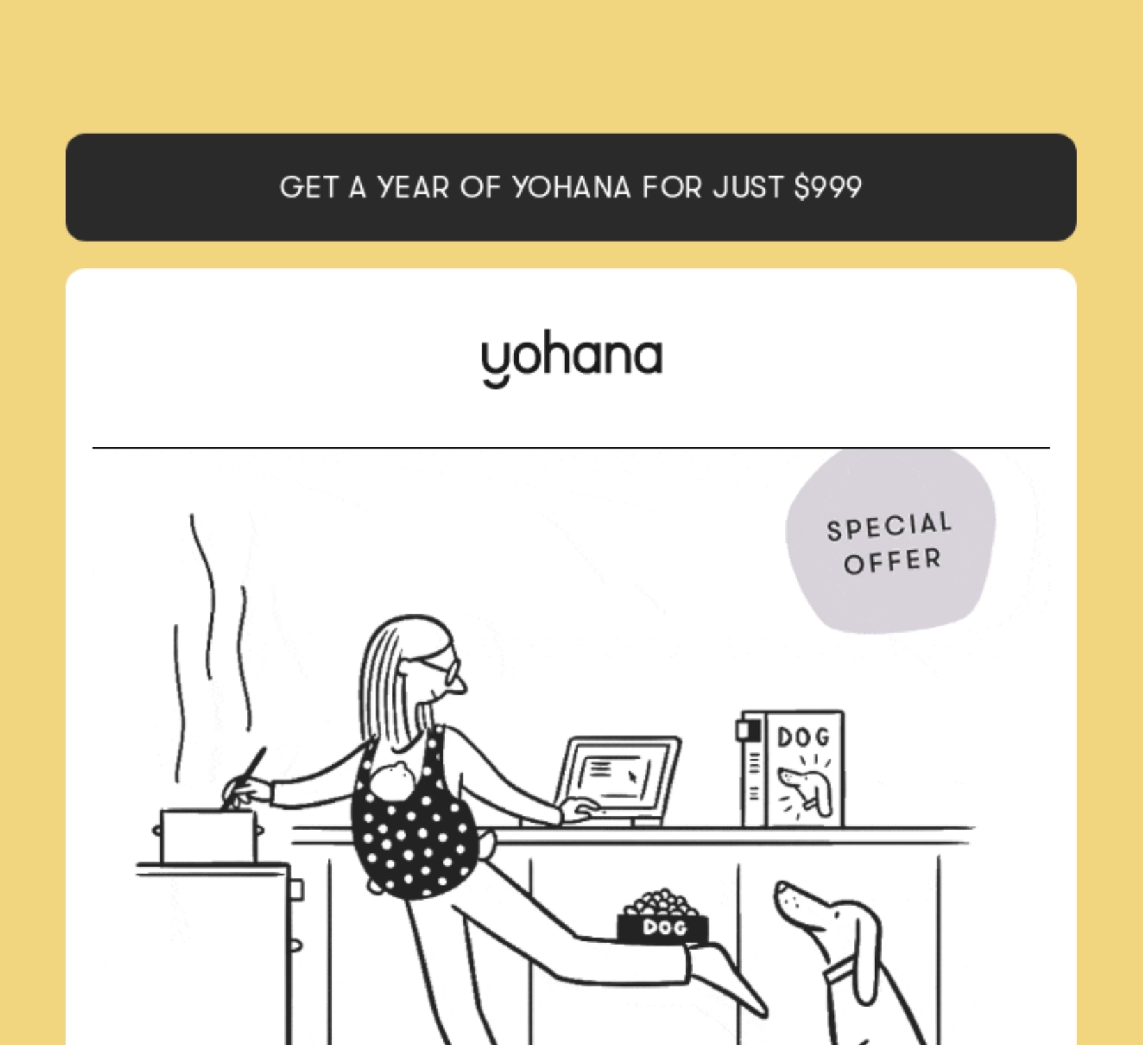 Creative SaaS Emails: Screenshot of Yohana's creative email showing a woman juggling chores