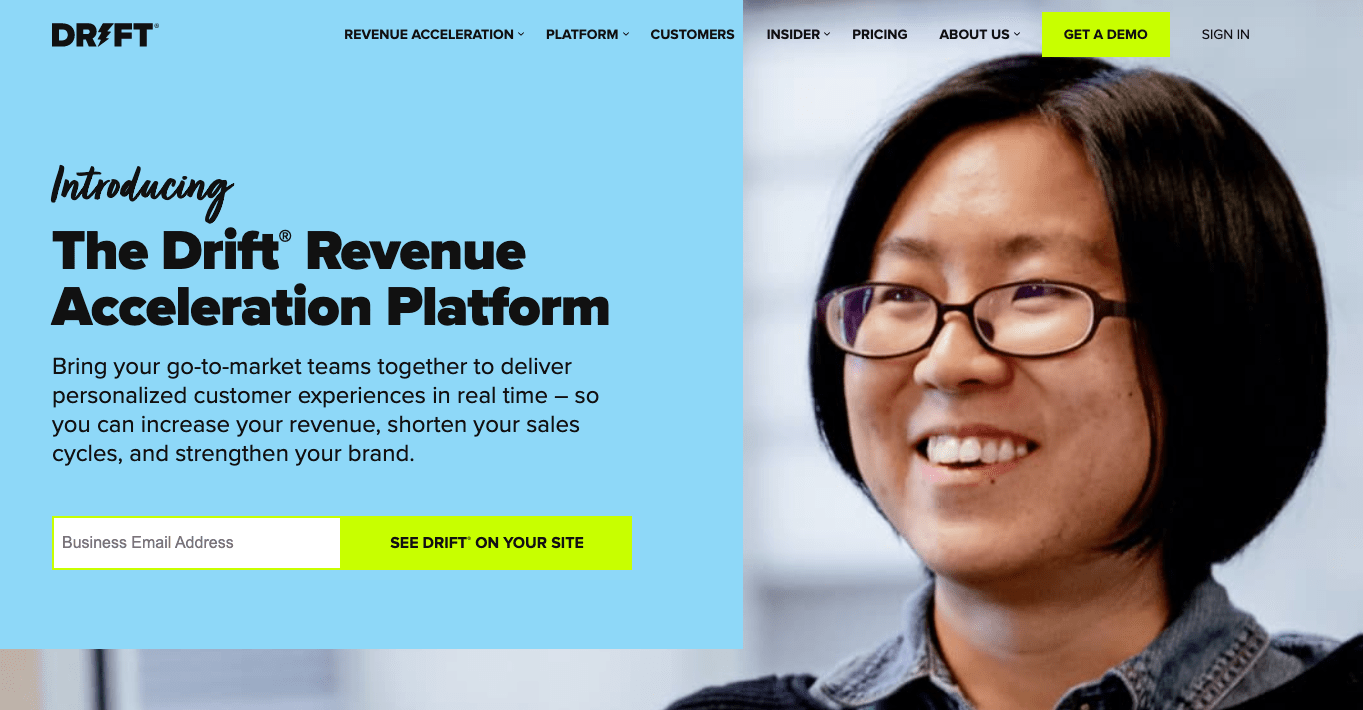 Intercom Alternatives: Screenshot of Drift homepage