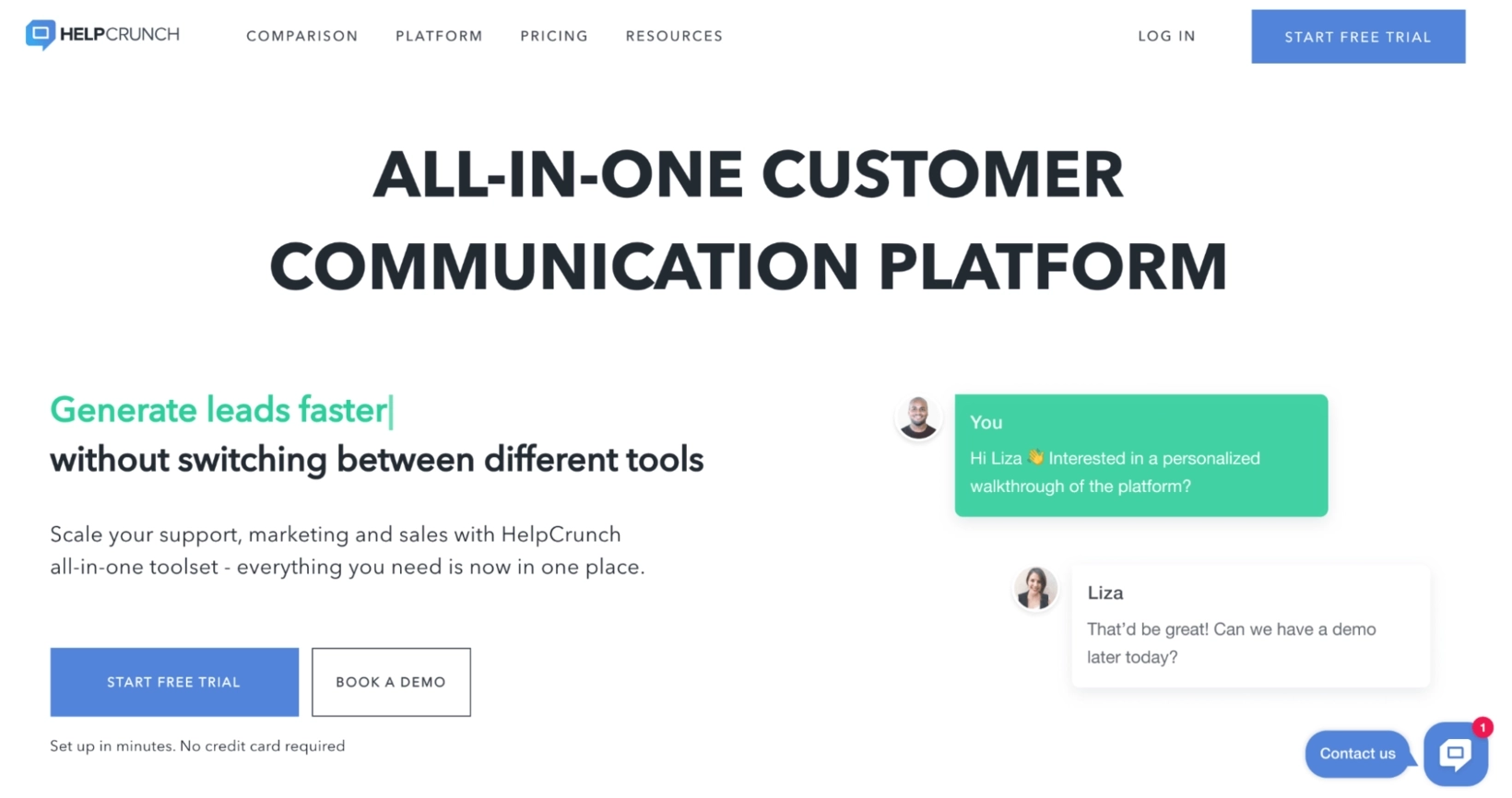 Intercom Alternatives: Screenshot of HelpCrunch homepage