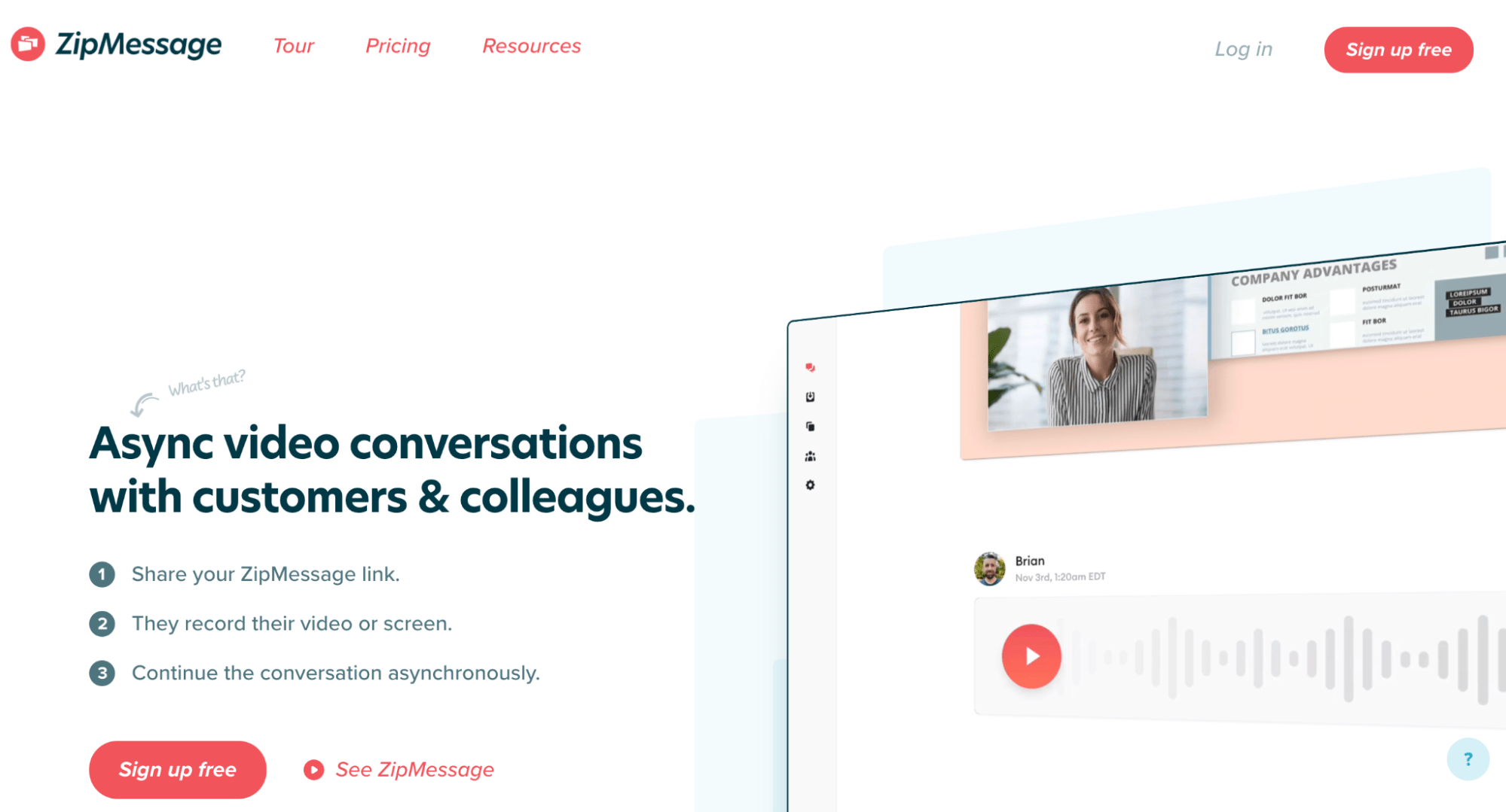 Intercom Alternatives: Screenshot of ZipMessage homepage