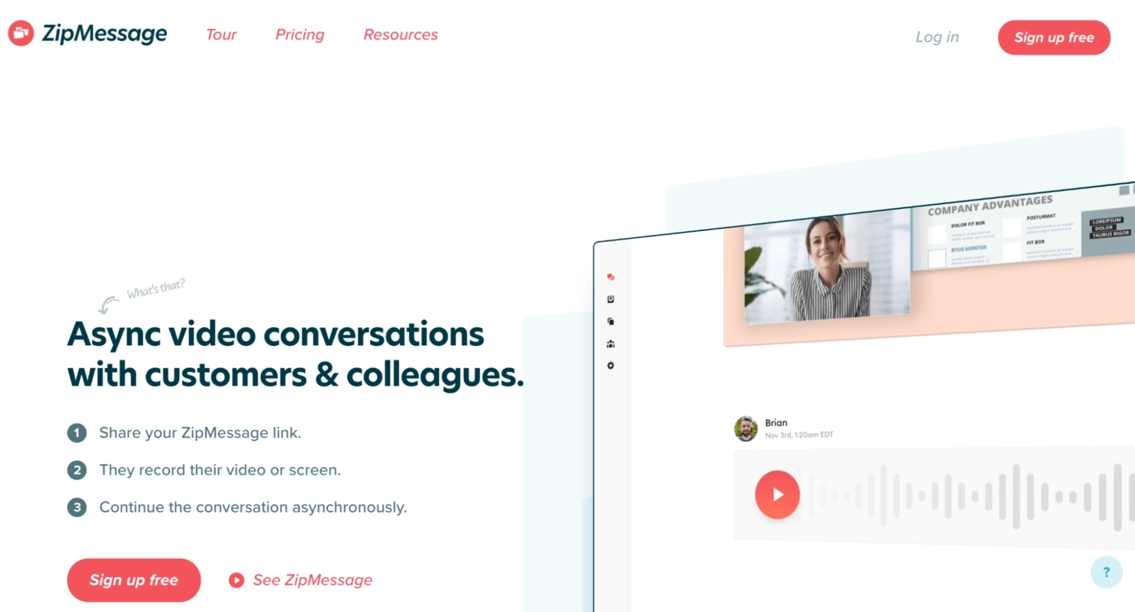 Intercom Alternatives: Screenshot of ZipMessage homepage
